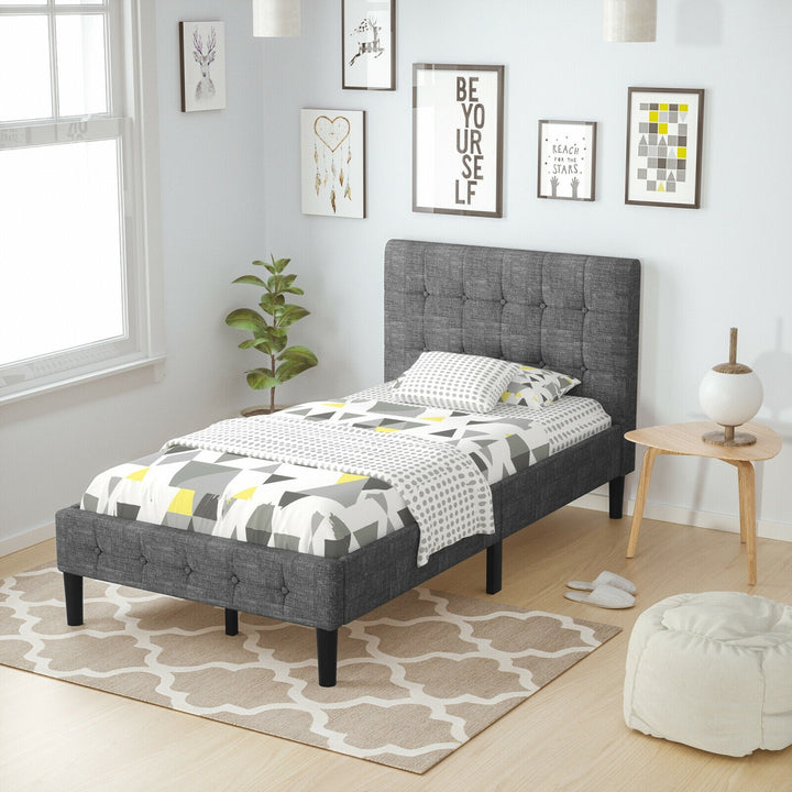 Platform Bed with Button Tufted Headboard | Upholstered Bed Frame