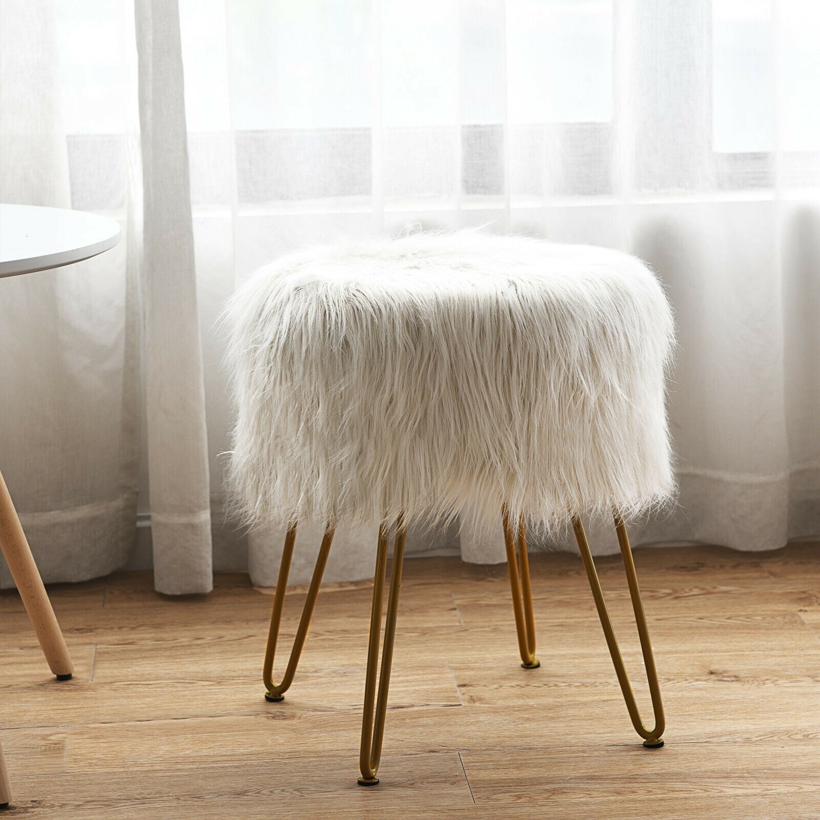 Ottoman Footrest, Faux Fur Vanity Stool Chair