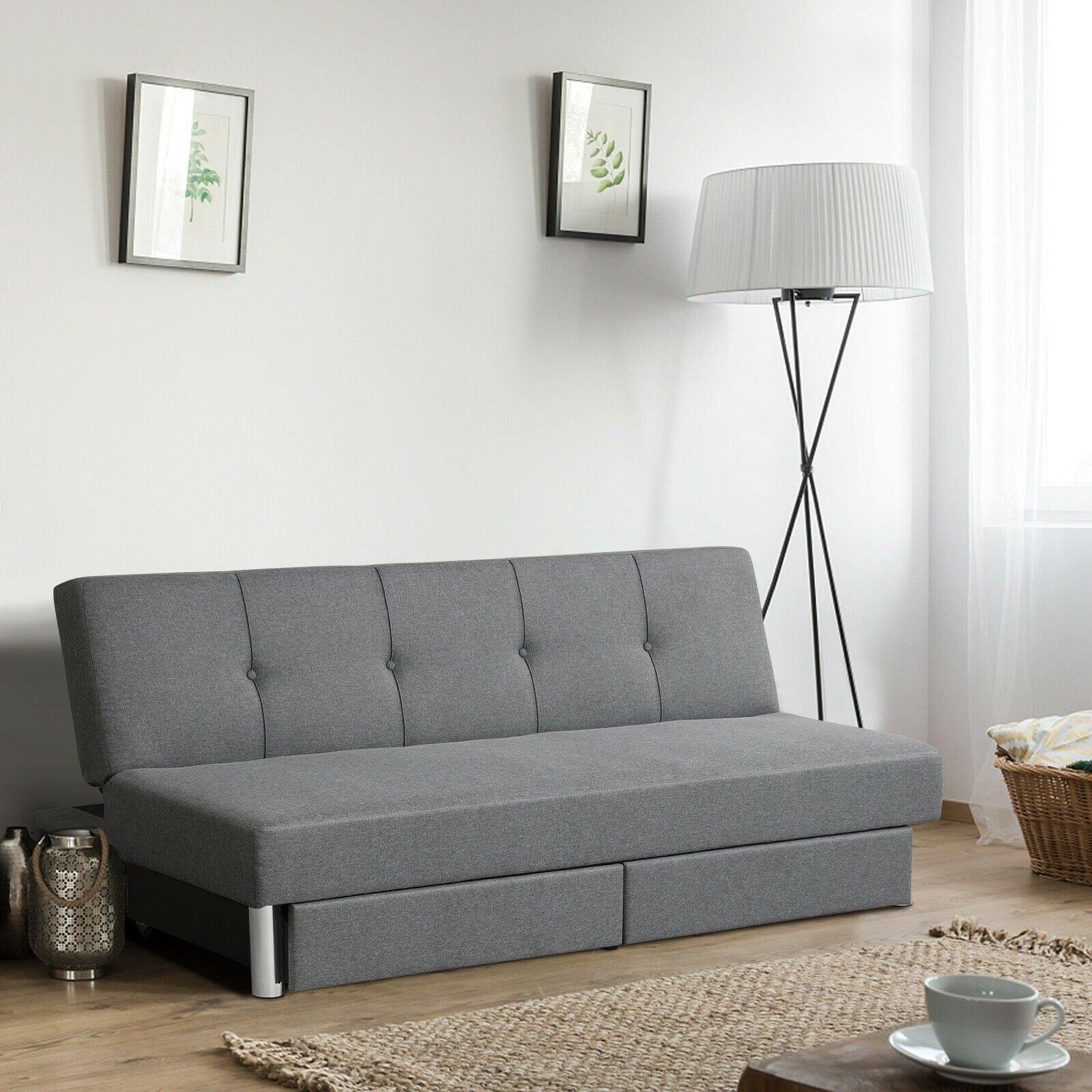 3-Seat Convertible Sofa Bed,Long Sofa w/ 2 Large Drawers, Ergonomic Sleeper w/ 3 Adjustable Angles - Giantexus