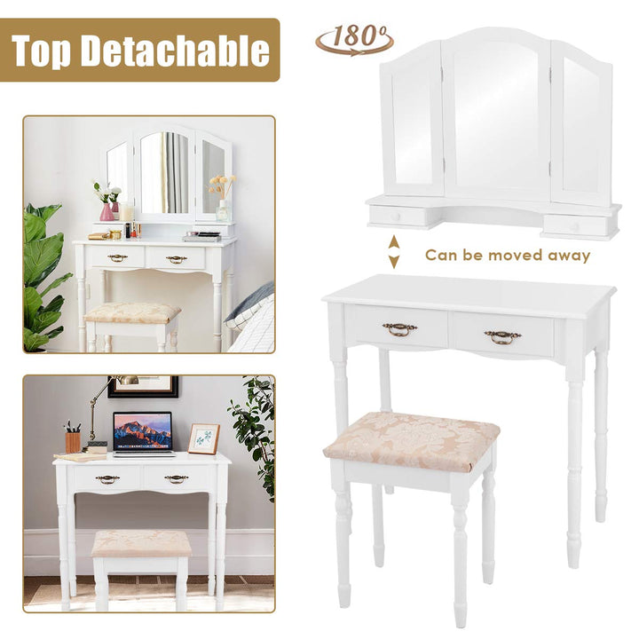 Giantex Modern Bedroom Bathroom Makeup Vanity Desk with Cushioned Stool for Girls Women