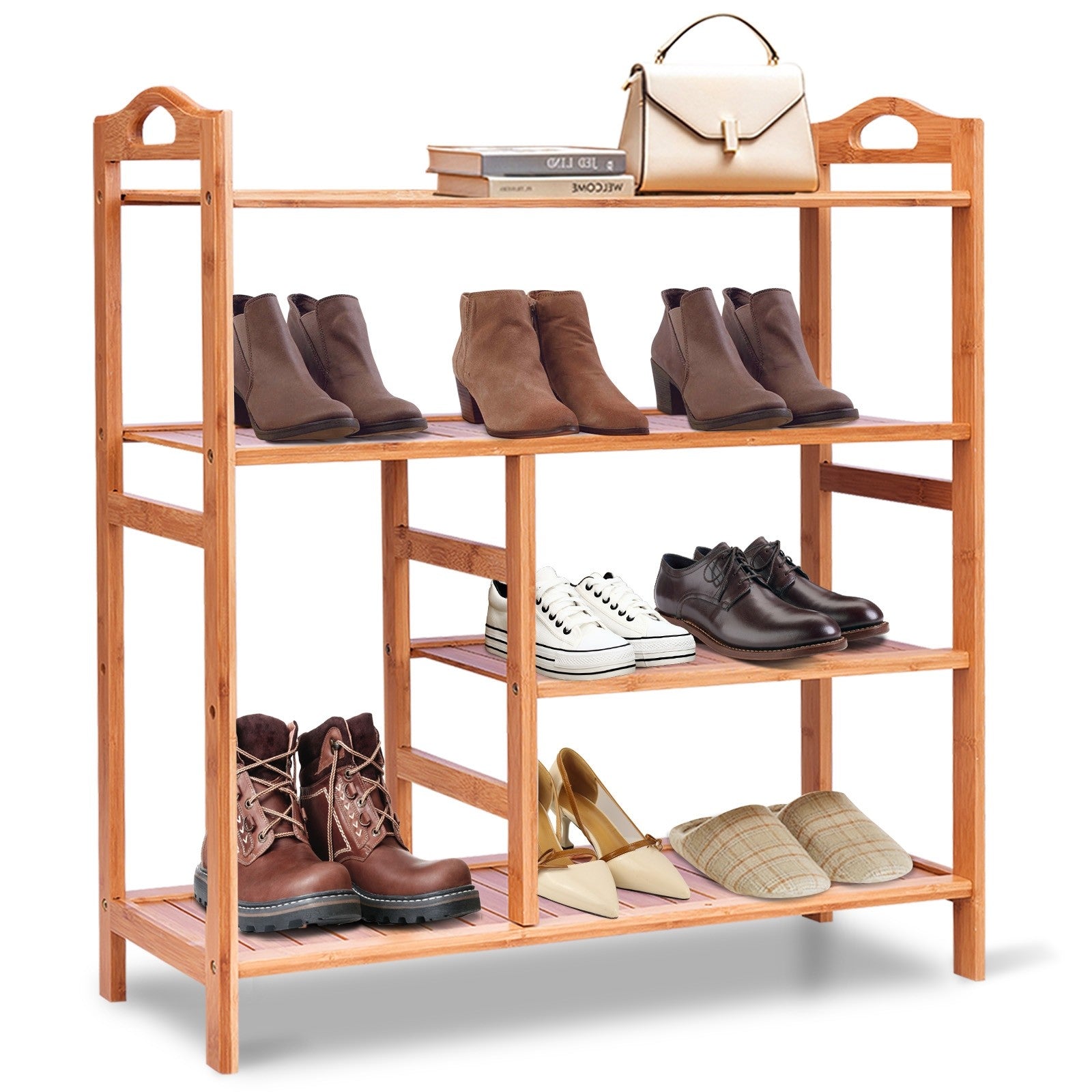 4-Tier Shoe Rack, Bamboo Shoe and Boot Rack 12-14 Pairs - Giantexus