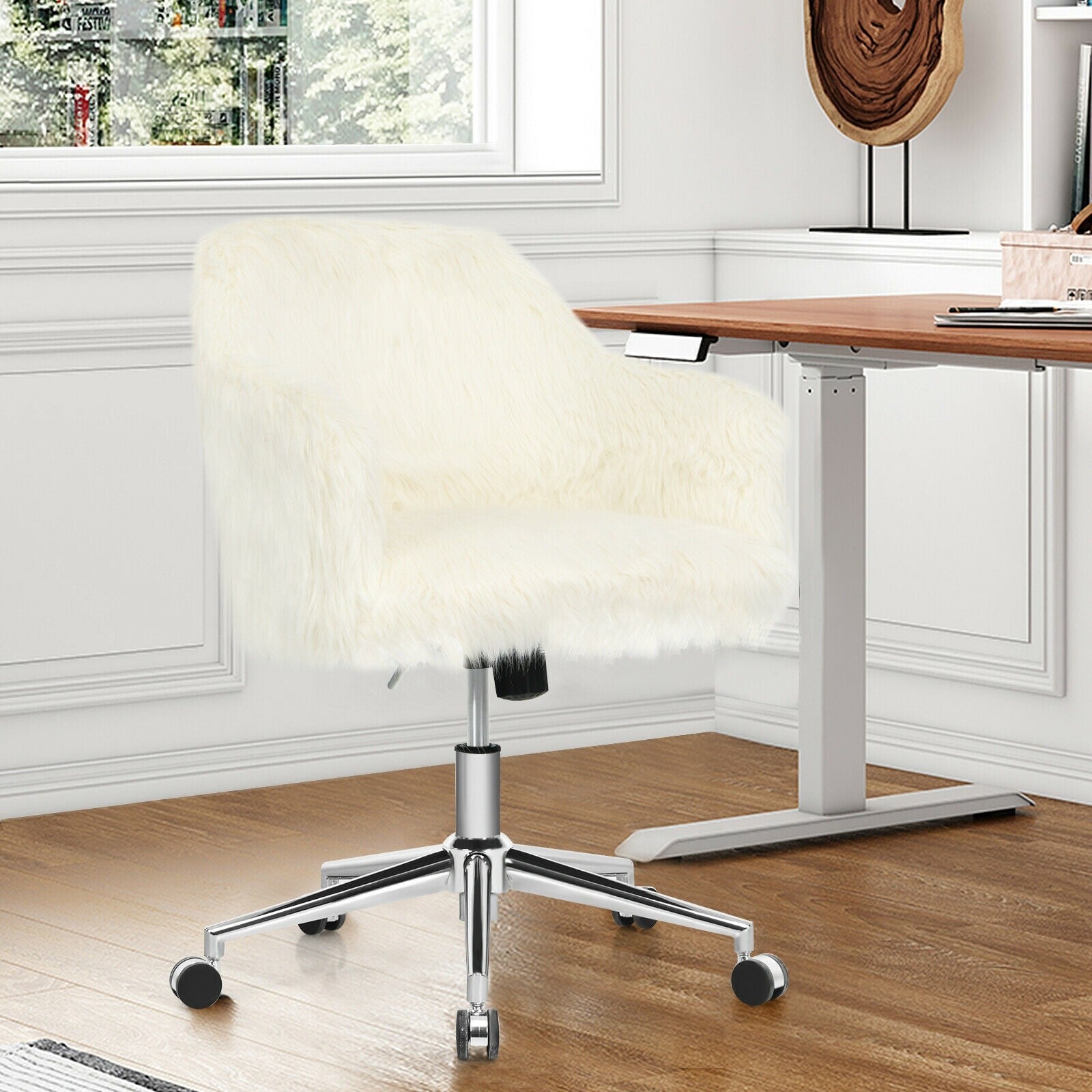  Fluffy Faux Fur Vanity Chair - Giantex