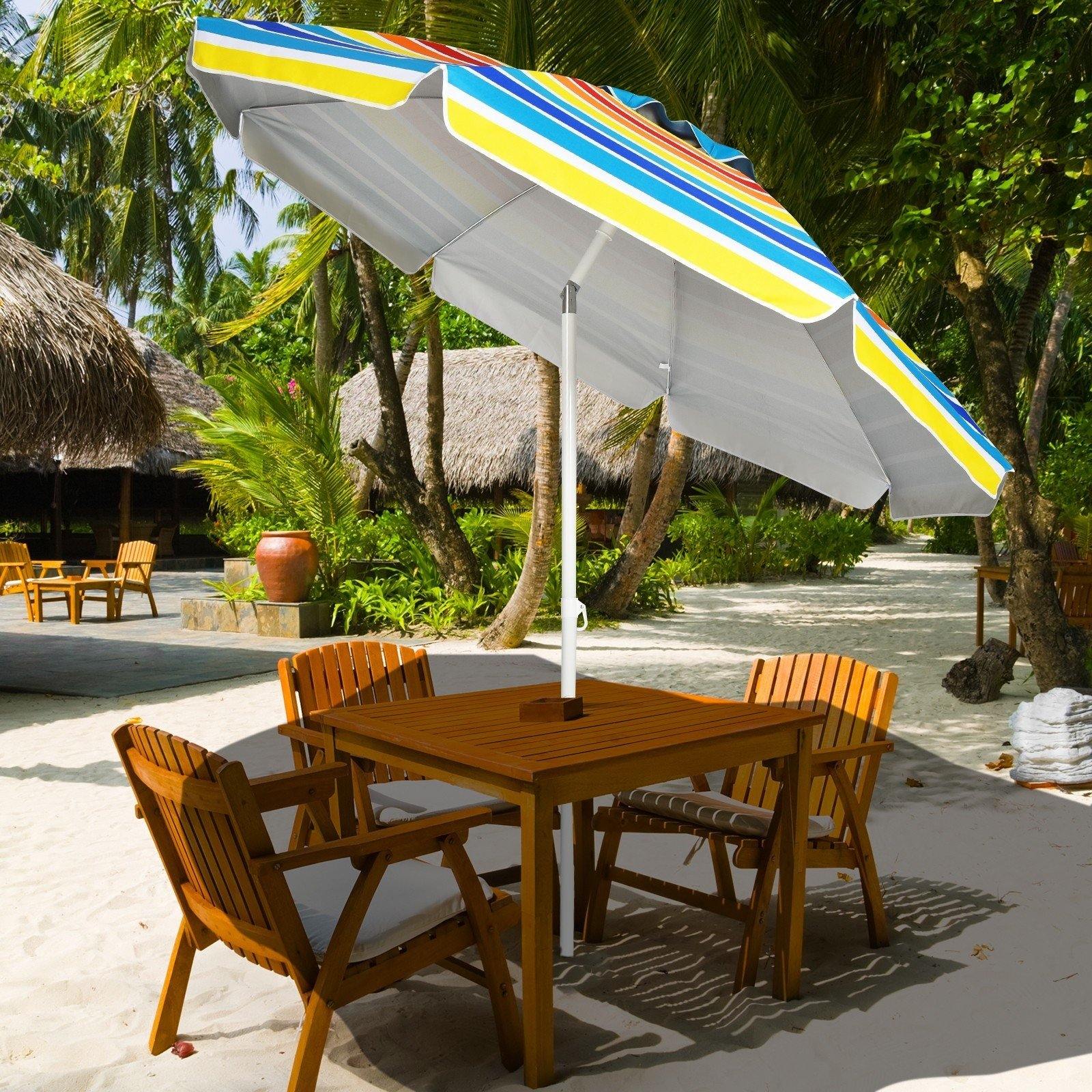 Giantex 7.2 Ft Beach Umbrella, Patio Sunshade Umbrella with Sand Anchor & Cupholder - Giantexus