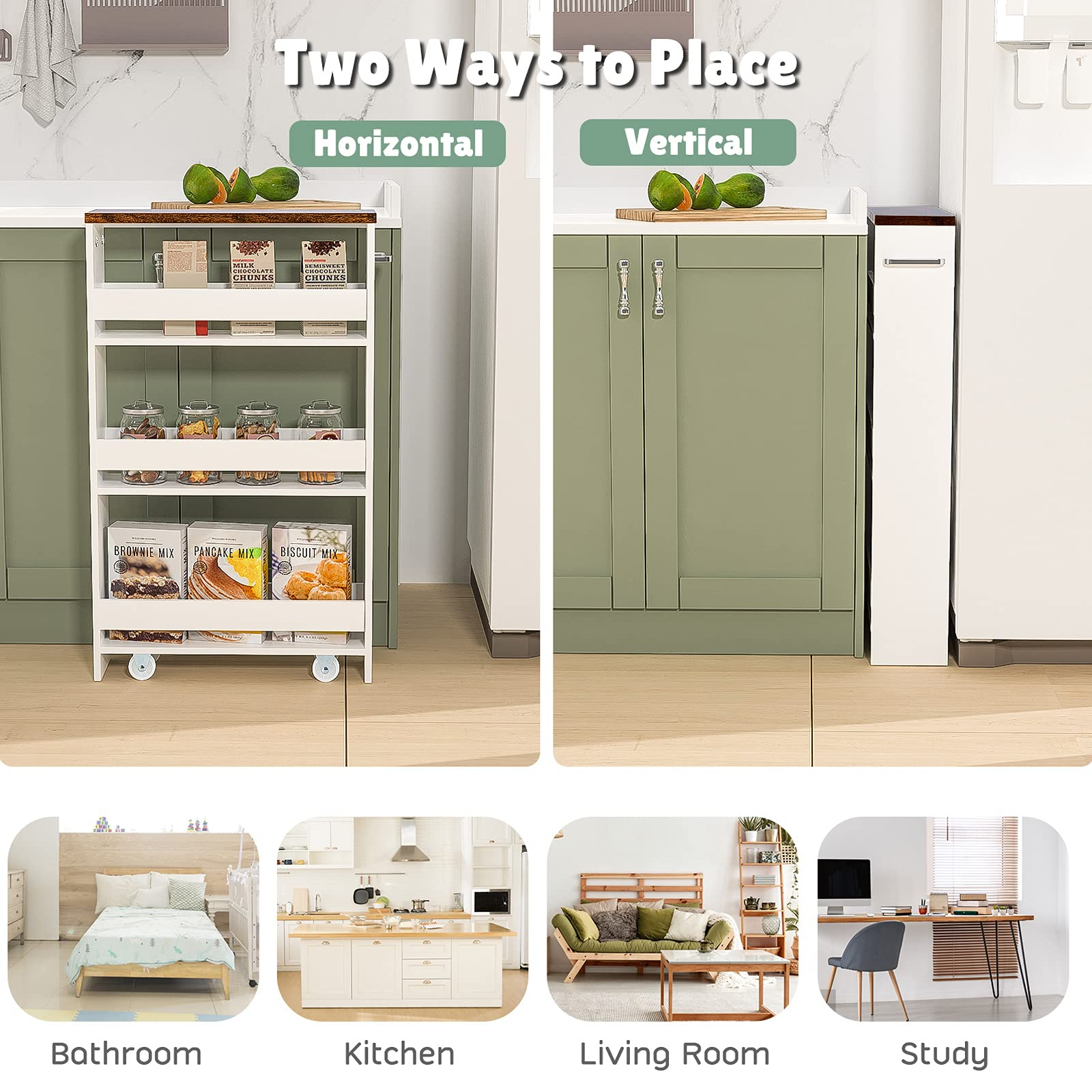 Giantex Kitchen Slim Storage Cart 4 Tier, Rolling Side Storage Cabinet w/Handle