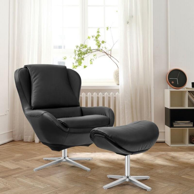 360 Swivel Leather Lounge Chair with Ottoman - Giantexus