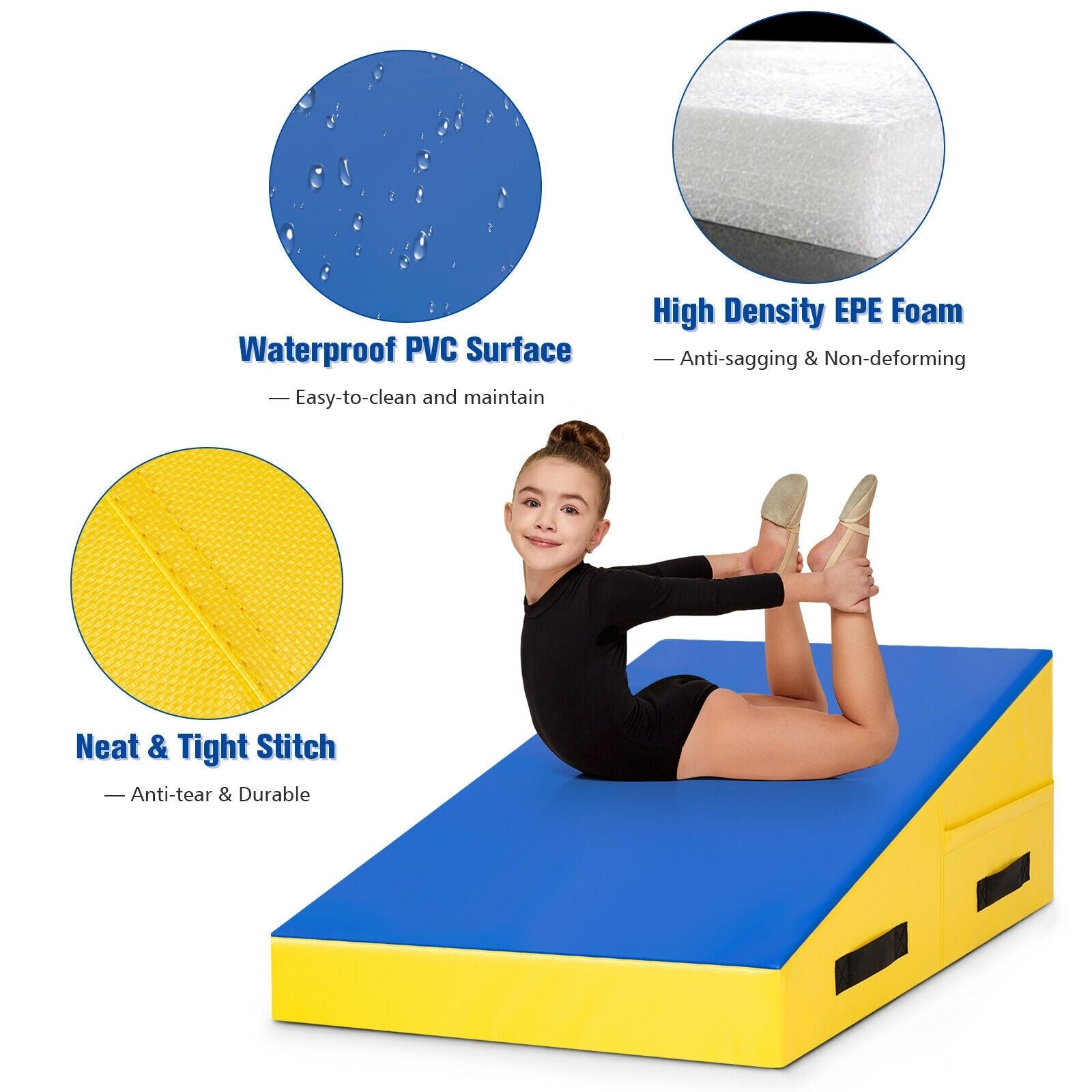 Incline Gymnastics Mat, w/Carrying Handles 37.5" X 23" X 14"