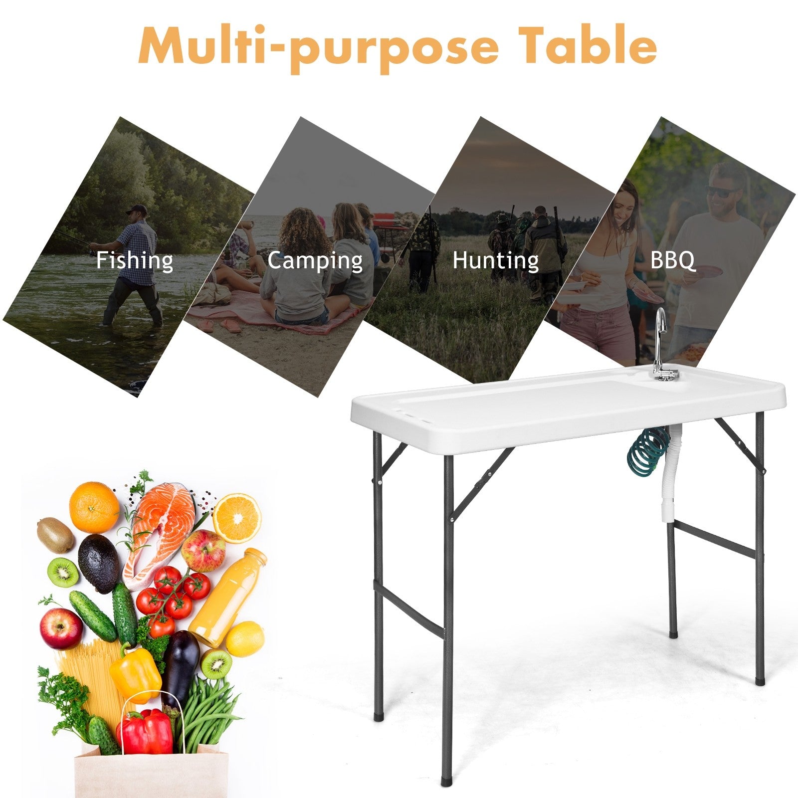 Folding Fish Cleaning Table, Camping Table with Sink and Faucet