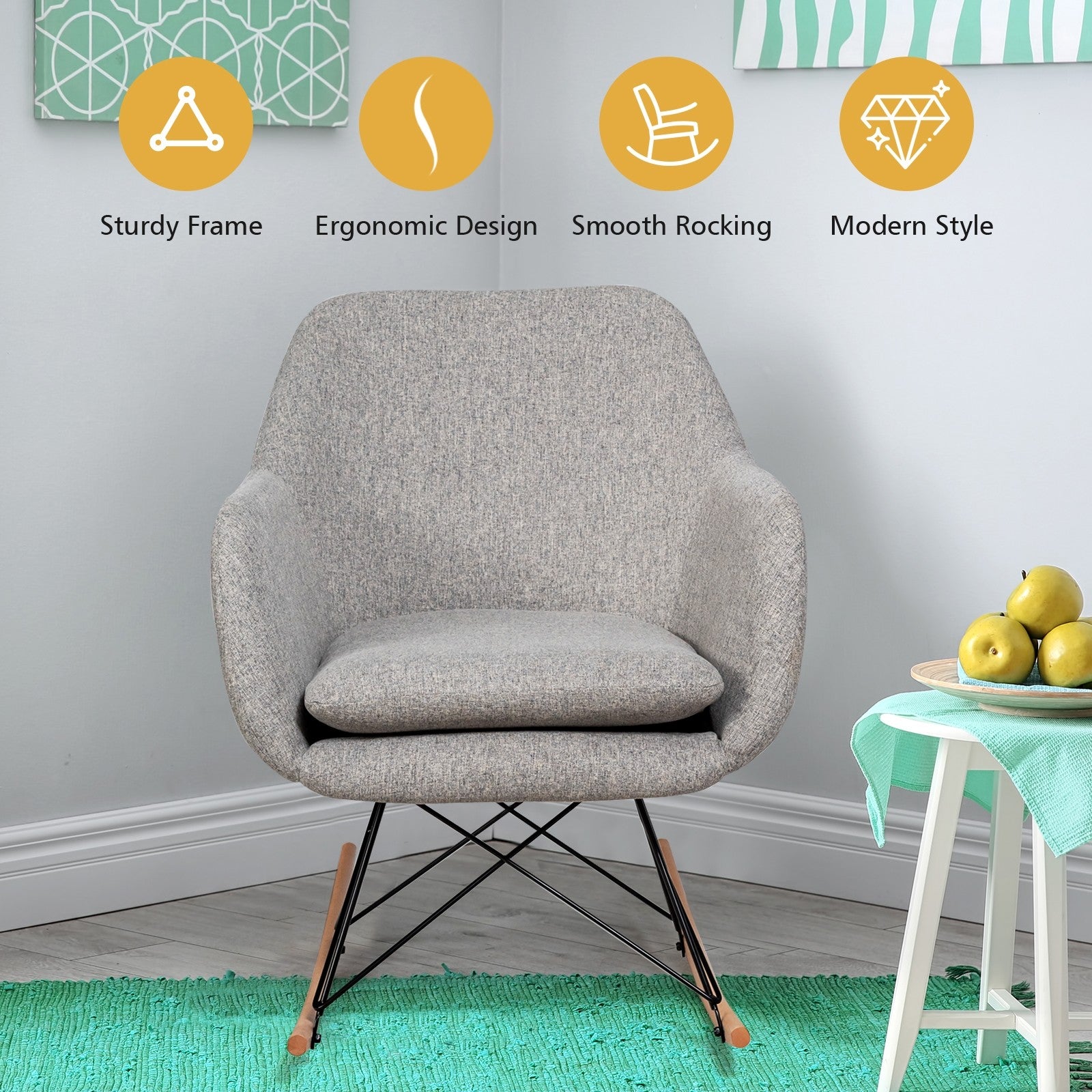 Accent Rocking Chair with Cushion - Giantexus