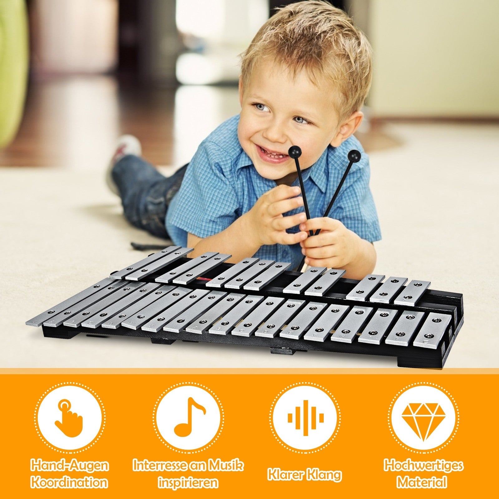 Foldable Glockenspiel Xylophone 30 Note Percussion Instrument for Adults and Kids