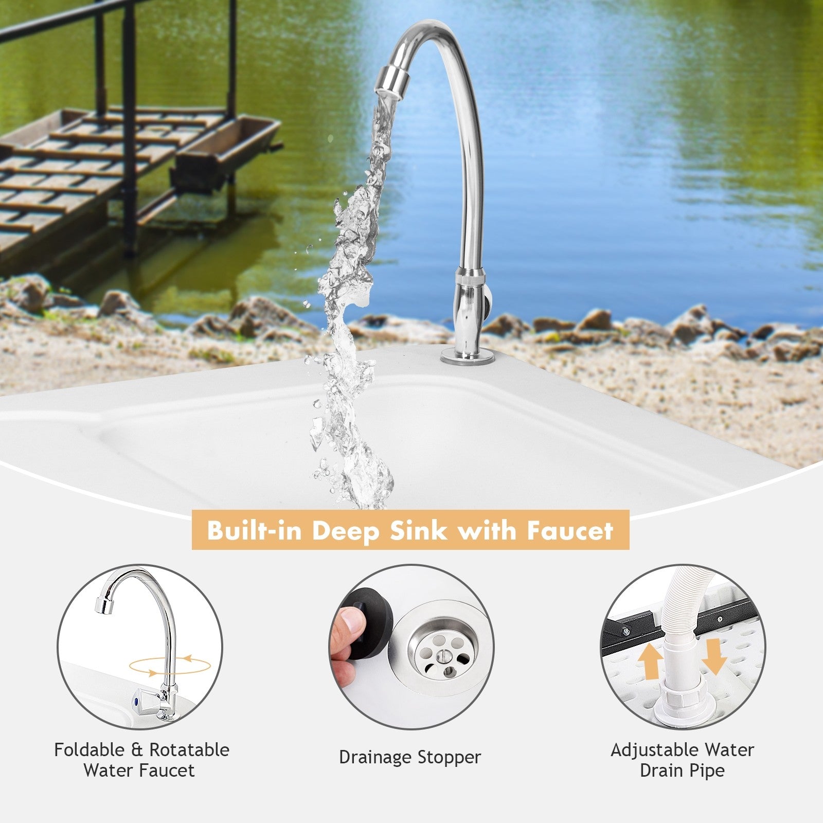 Folding Fish Cleaning Table, Camping Table with Sink and Faucet