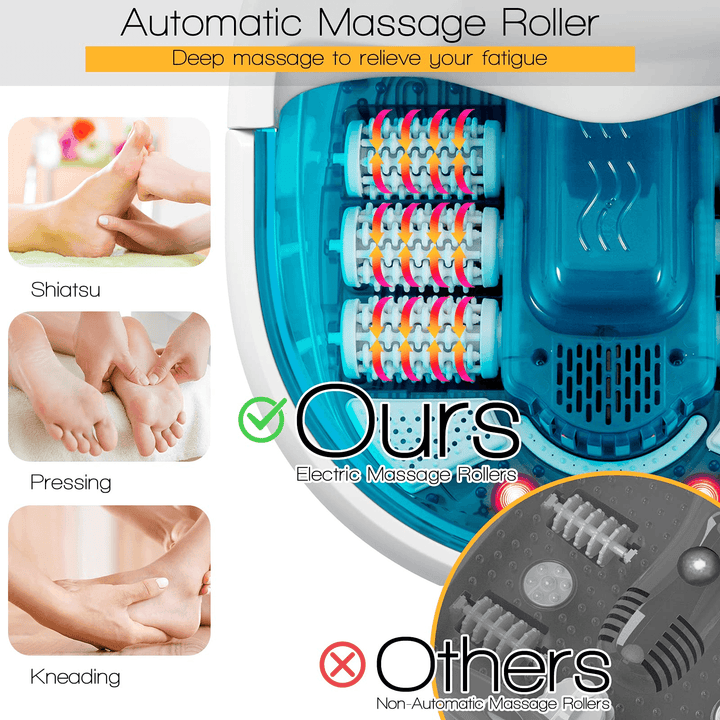 Giantex Foot Spa Bath Massager with Heat Bubbles, 6 Motorized Massage Rollers, Fast Heating, Red Light, Adjustable Temperature & Time (Blue/White) - Giantexus
