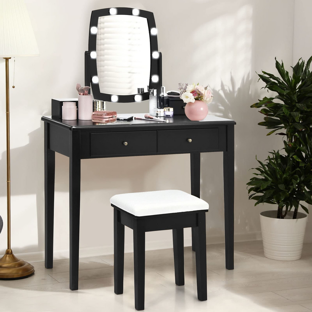 Giantex Modern Bedroom Makeup Desk Dressing Table with Cushioned Stool for Girls Women