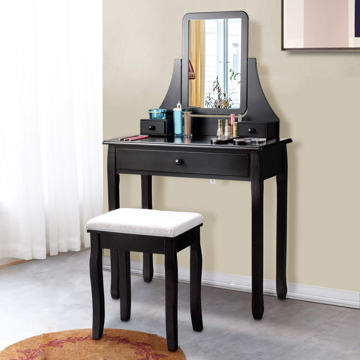 Giantex Black Vanity Set with Large Drawer and 2 Removable Dividers