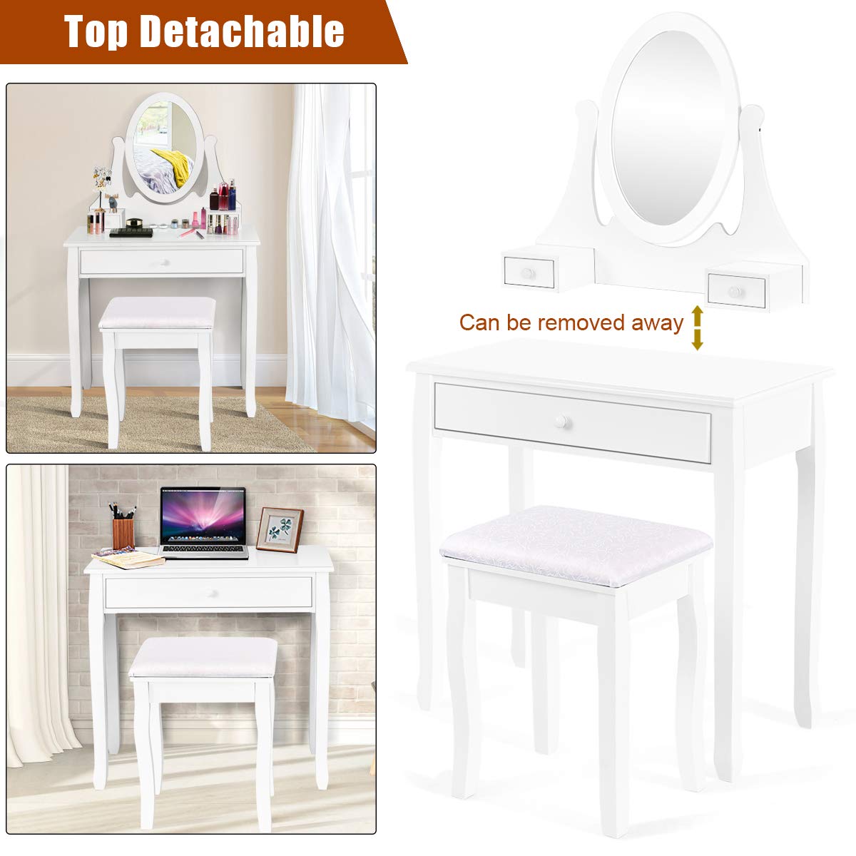 Giantex Vanity Set with Oval Mirror and Cushioned Stool