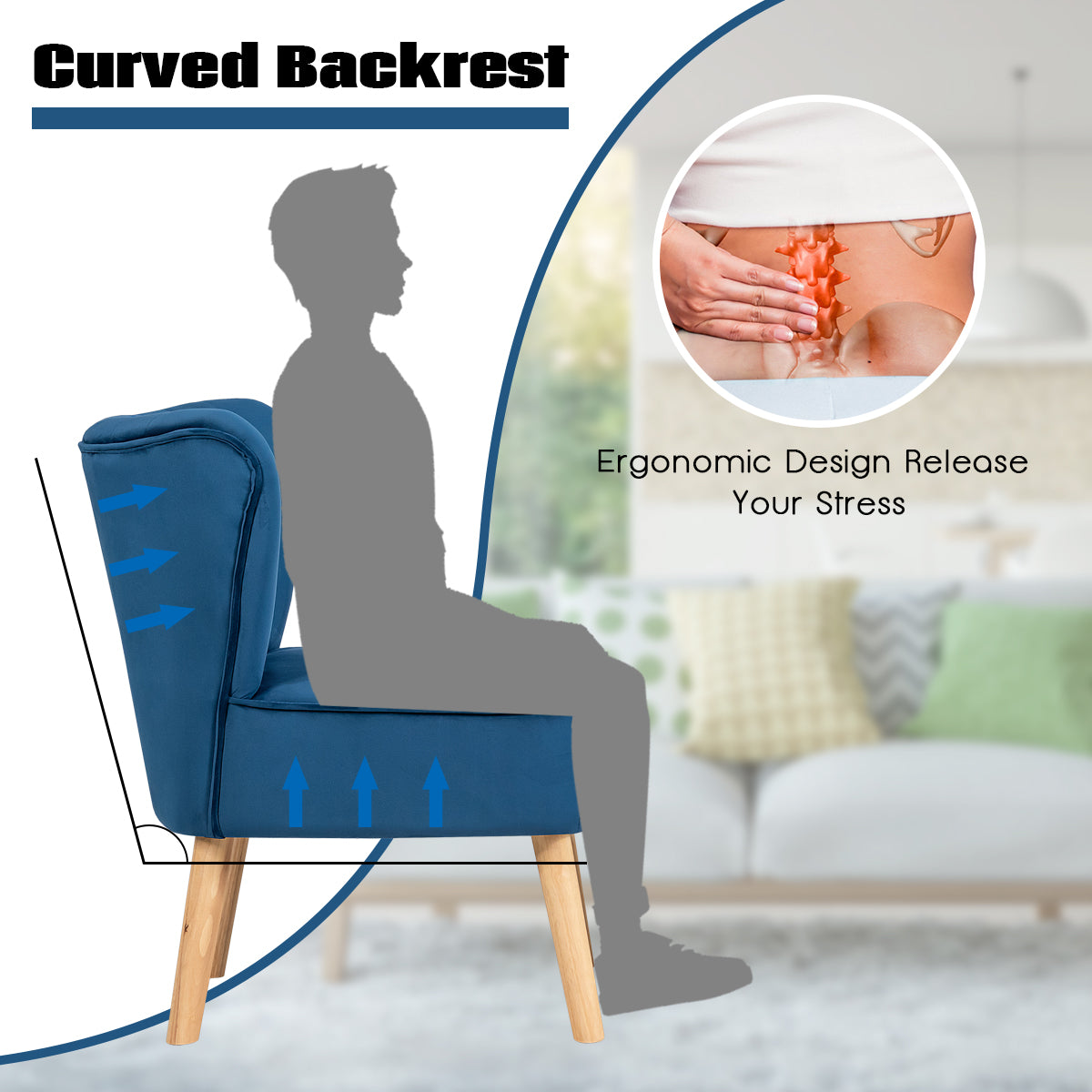 Velvet Accent Chair with Ottoman for Living Reading Room Bedroom - Giantexus