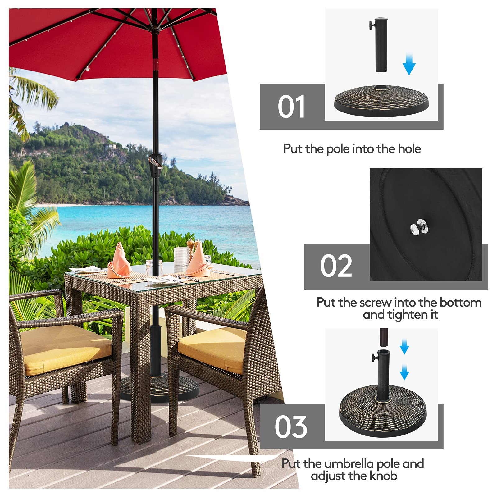 Giantex Round Patio Umbrella Base for 1.5" or 1.9" Diameter Pole, 27 lbs Heavy-Duty Resin Outdoor Umbrella Stand