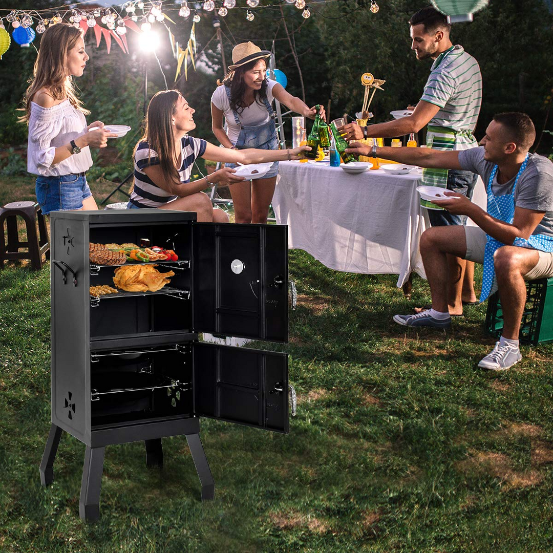 Giantex Outdoor Smoker with Double Doors, 2 Detachable Grill Netting Smoking Racks