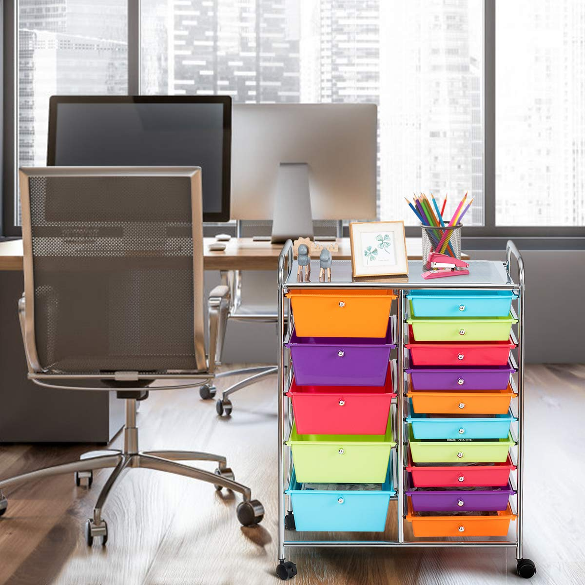 20 Drawers Rolling Storage Cart Studio Organizer - Costway