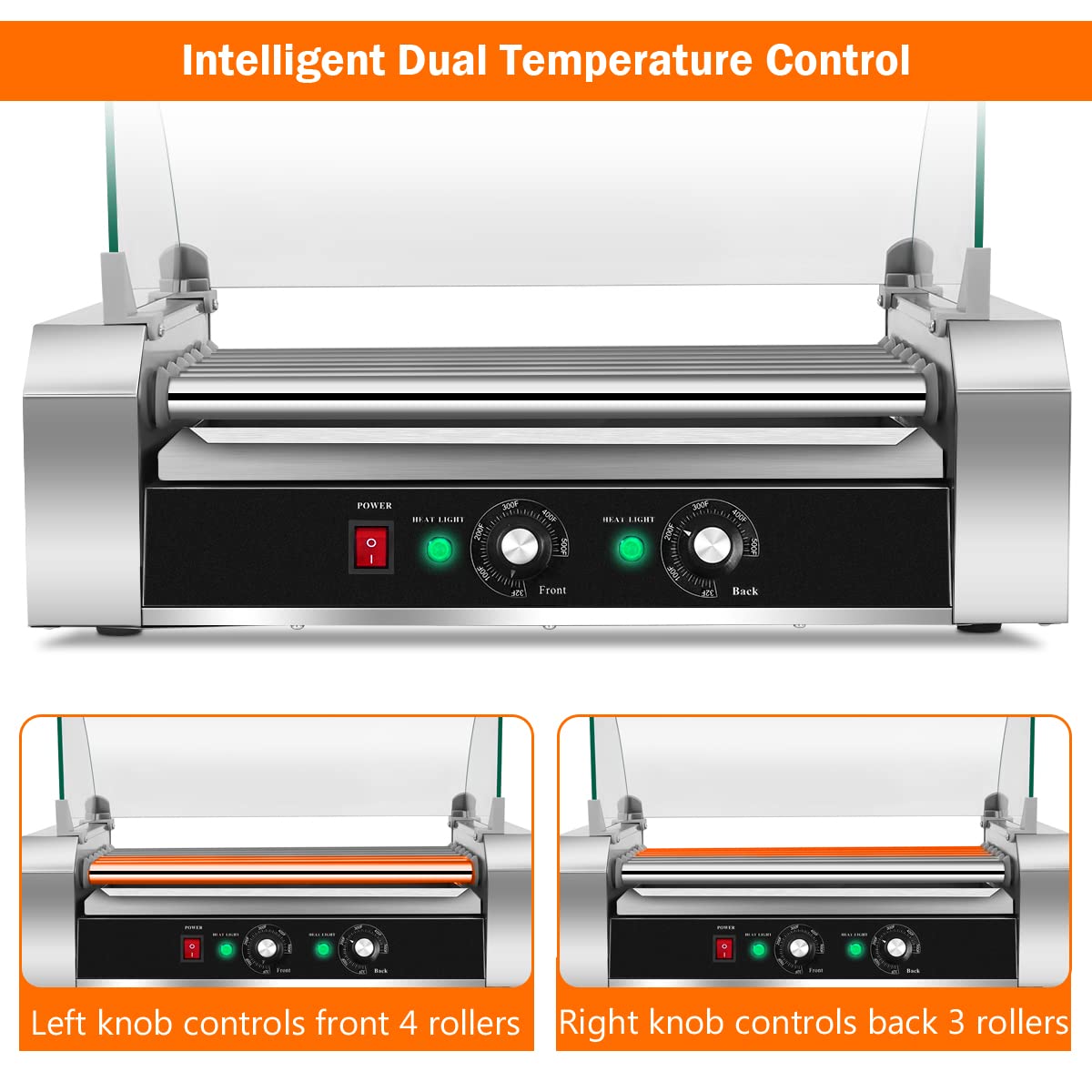 Giantex 7 Non-Stick Rollers 18 Hot Dog Sausage Grill Cooker Machine with Removable Stainless Steel Drip Tray and Glass Hood Cover