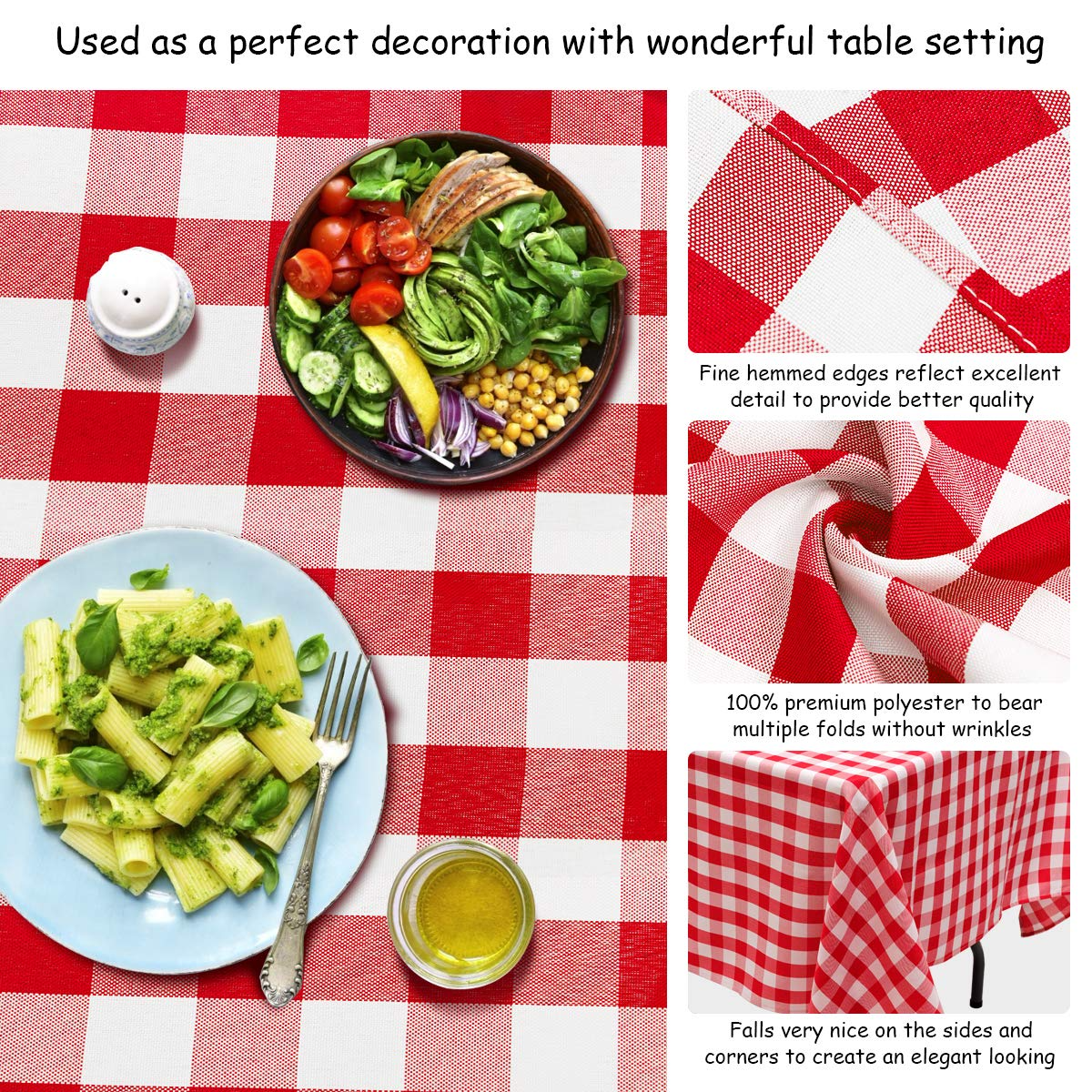 Giantex 10 Checkered Tablecloth Rectangle |60"X102", Stain Resistant, Wrinkle Resistant and Spill Proof Gingham Table Cloths