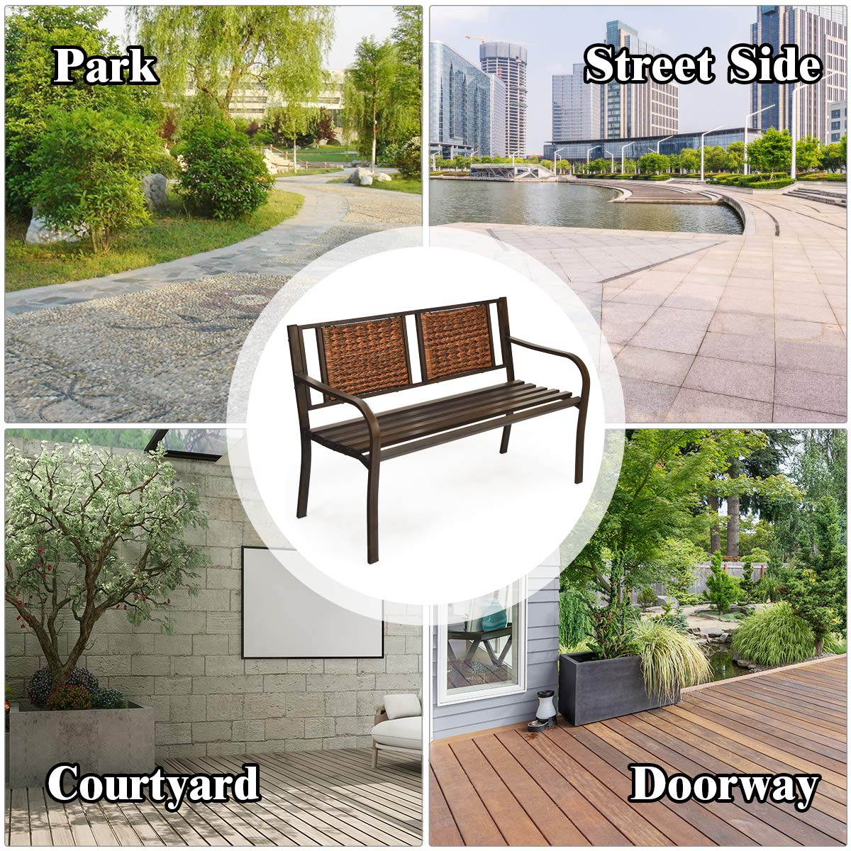 Giantex Patio Garden Bench Heavy-Duty Ergonomic Loveseat W/Powder Coated Steel Frame