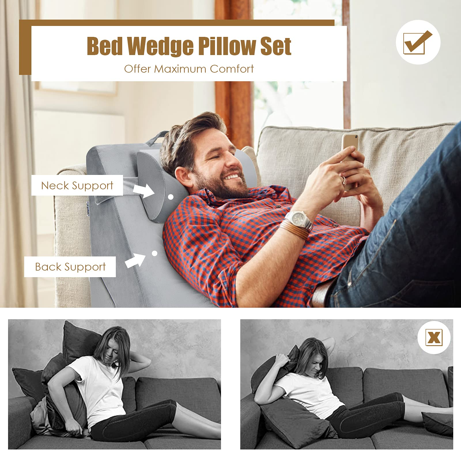 Giantex Wedge Pillow, Memory Foam Incline Pillows with Head Support