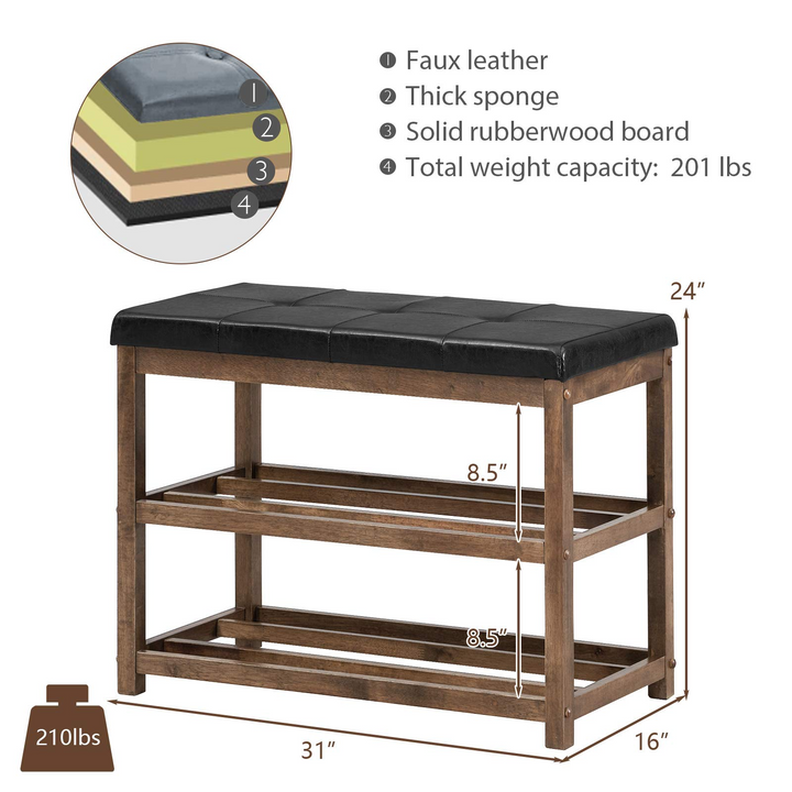 Giantex Shoe Bench, Wood Shoe Rack Bench with Cushion Seat