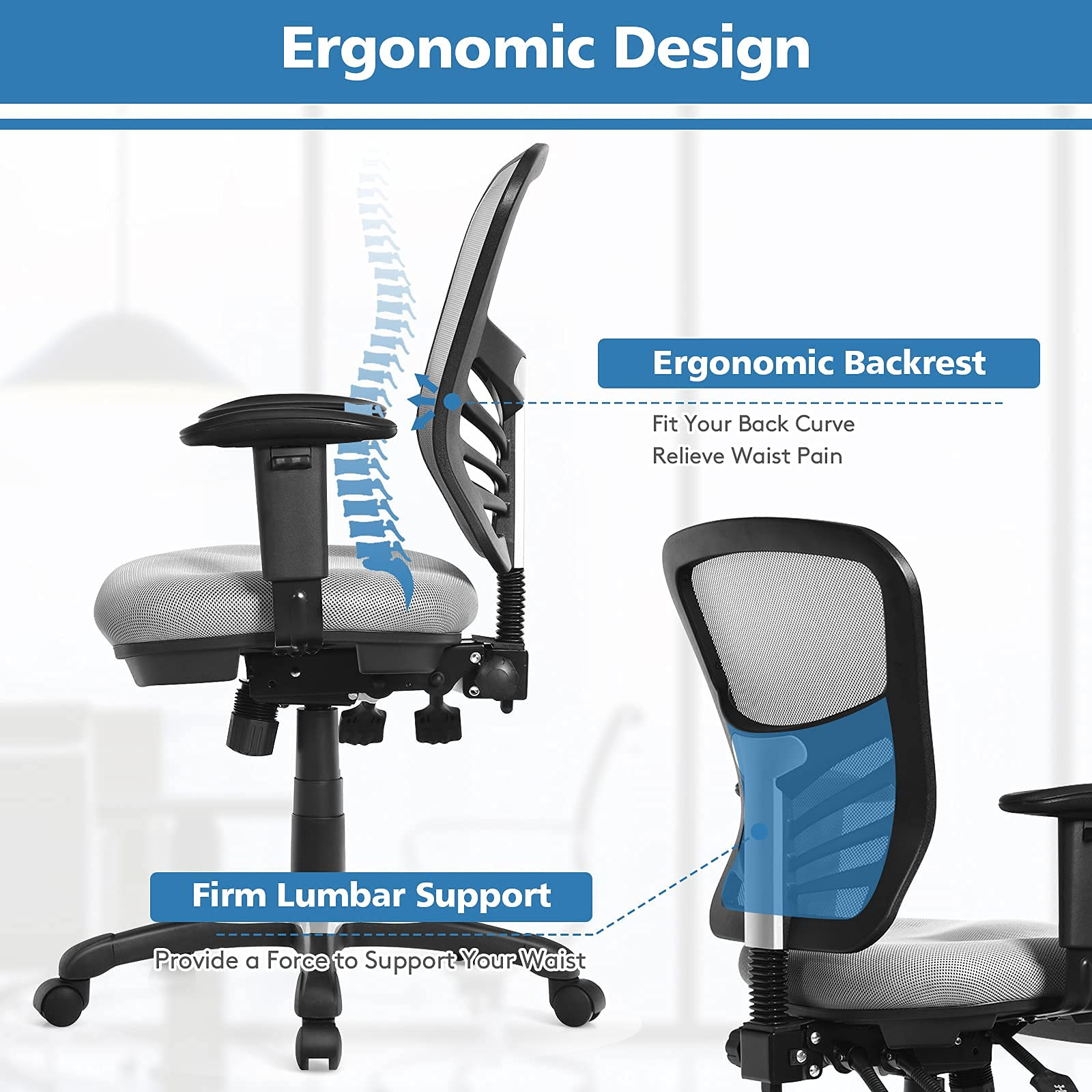 Giantex Seat Tilt Adjustment Office Chair for Working Studying Gaming