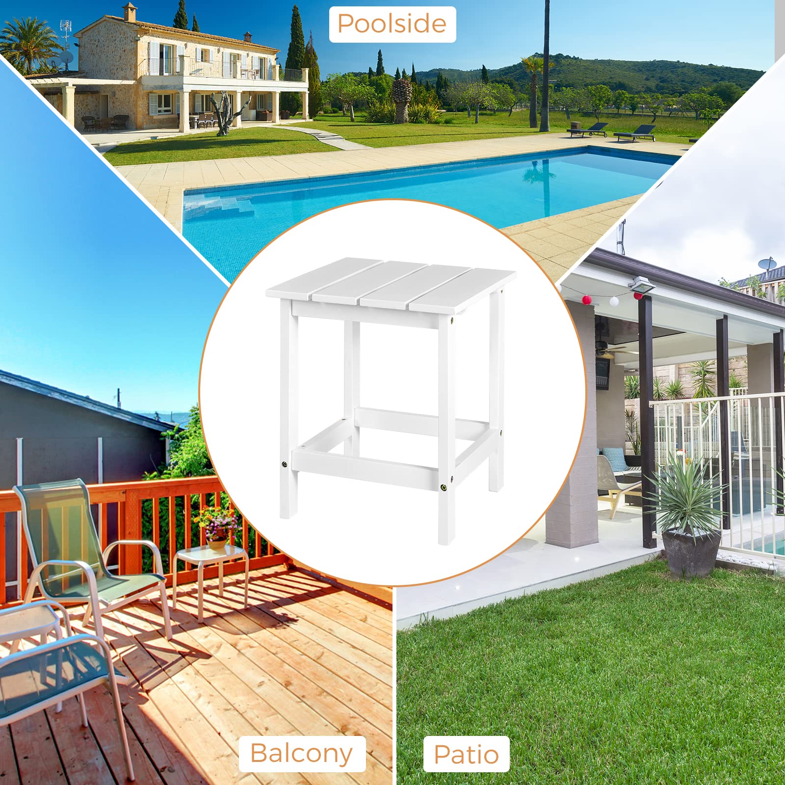 Outdoor Side Table, 15 Square Wood End Table with Slatted Design