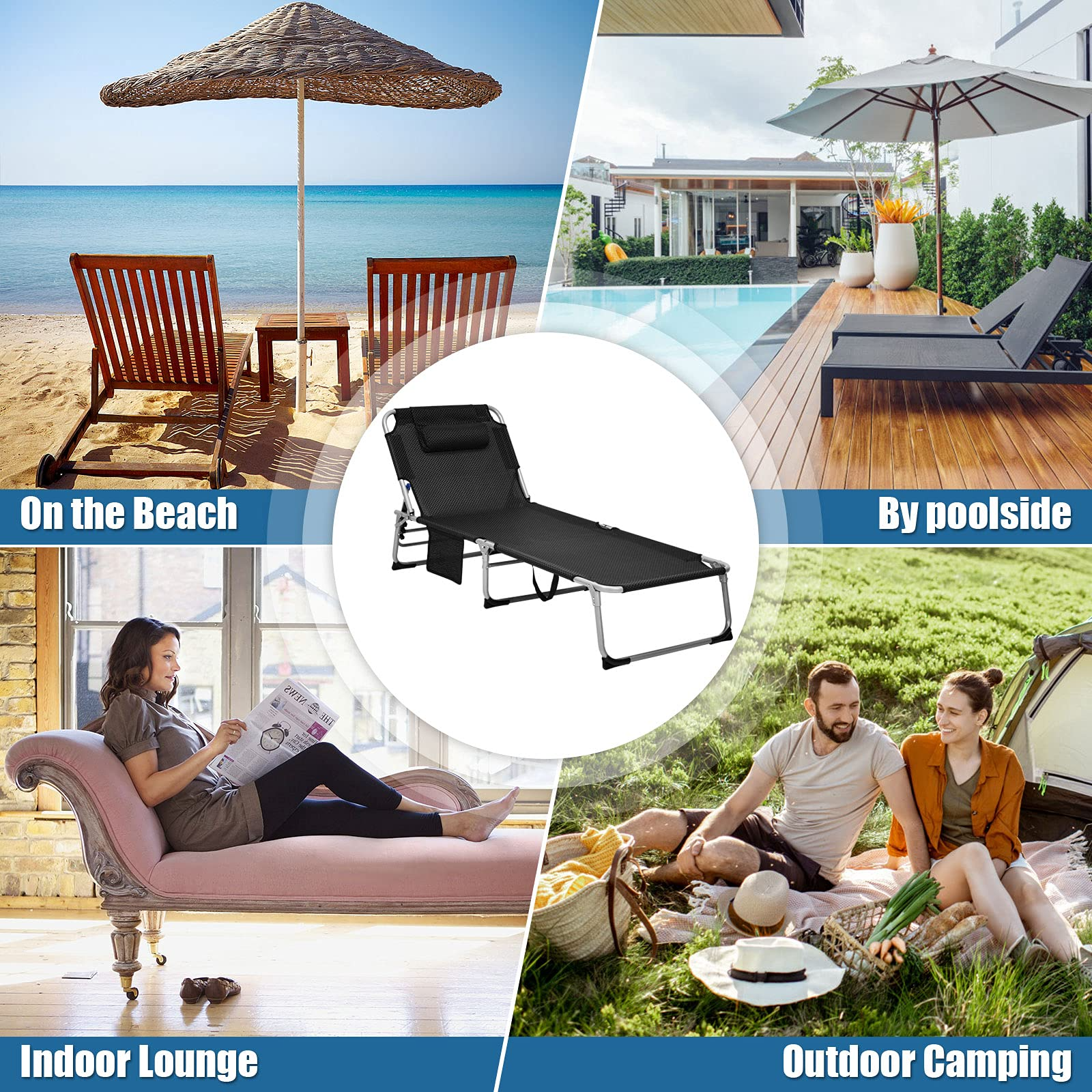 Giantex Lounge Chair Chaise Lounger, Beach Recliner with Mattress