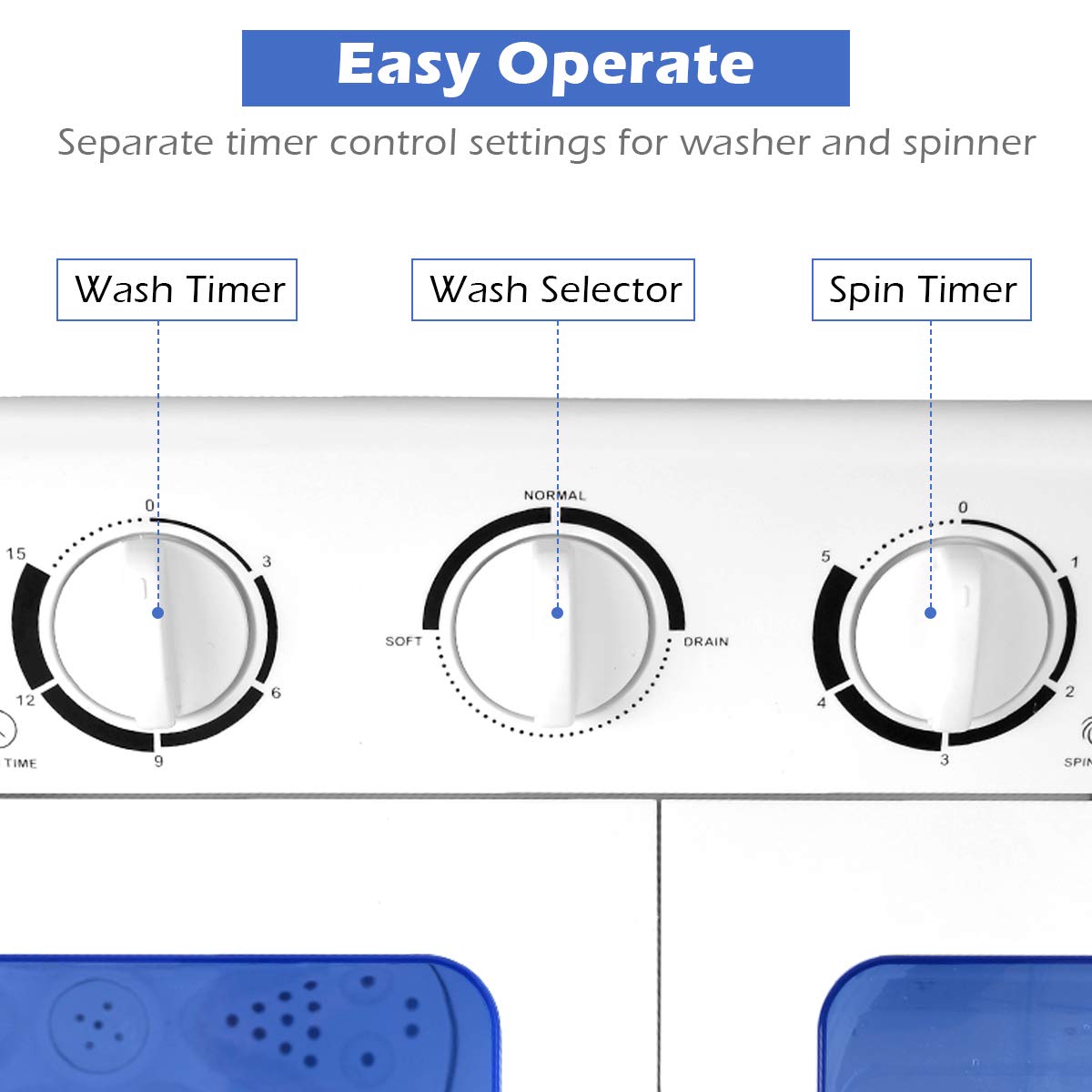 20 lbs Washer Spain Spinner Portable Washing Machine, Blue+ White