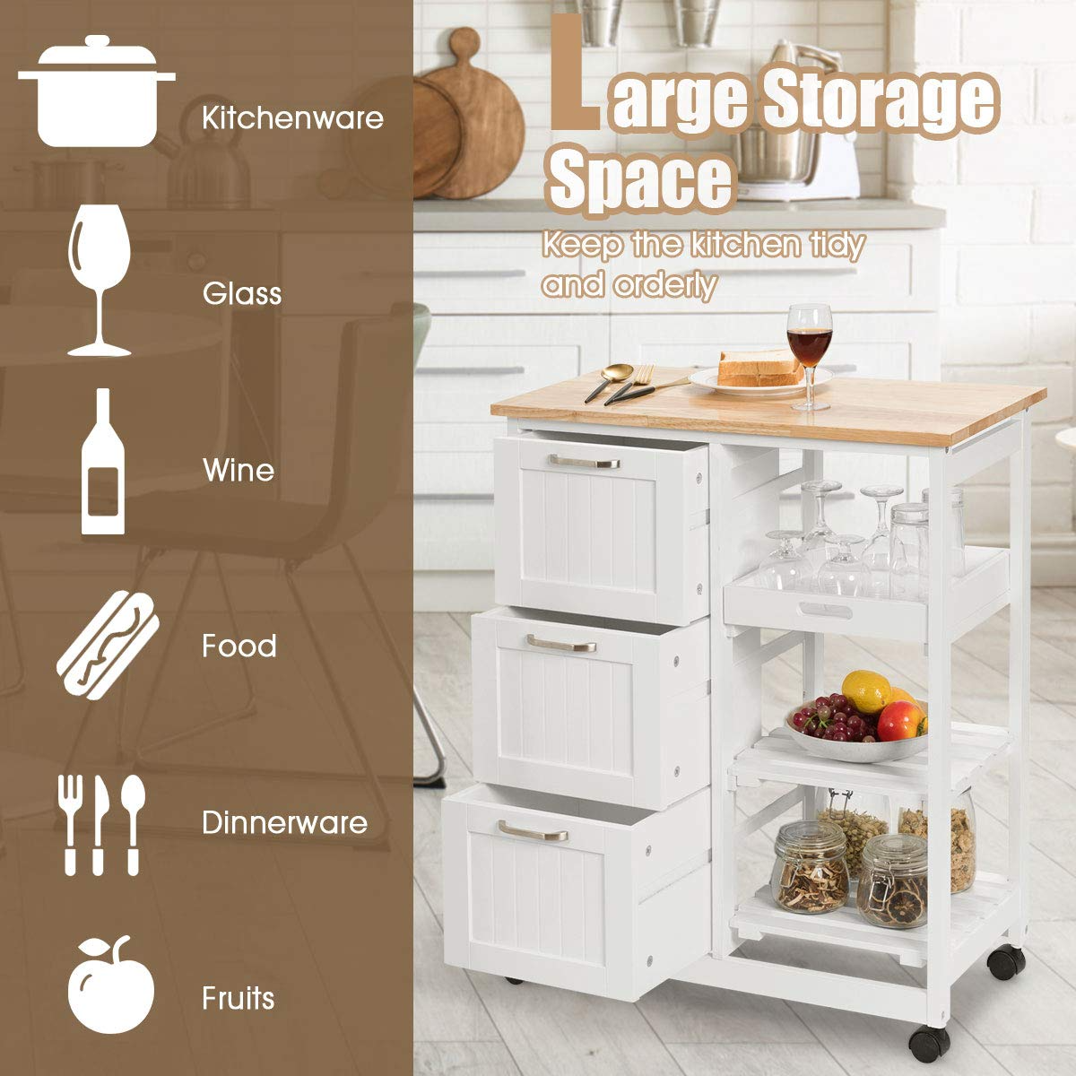 Giantex Kitchen Island Cart, Home Bar Serving Cart