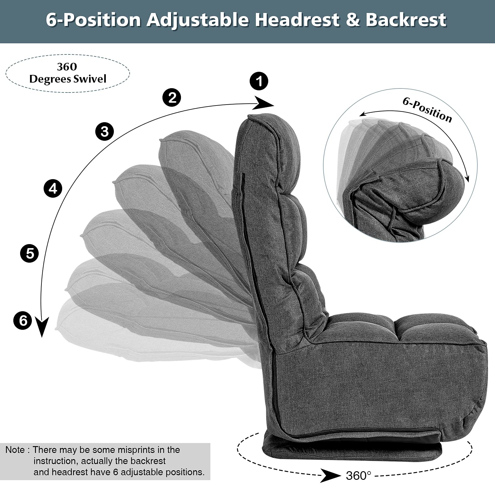 Giantex 360-Degree Swivel Lazy Sofa Floor Chair w/ 6 Adjustable Positions