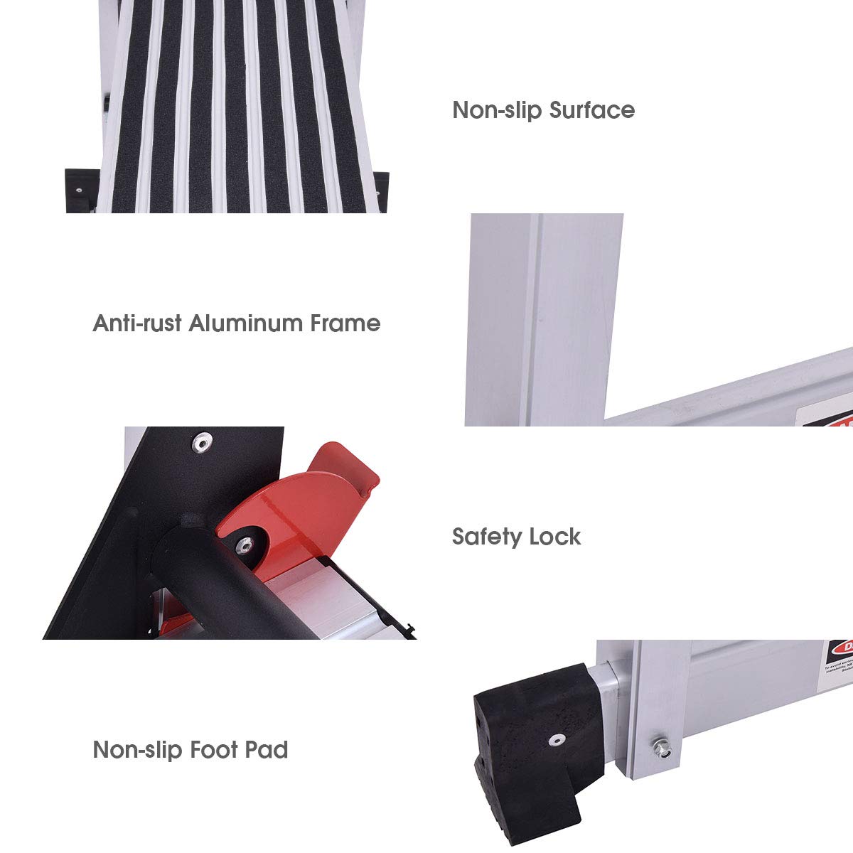 Giantex Aluminum Platform Non-Slip Folding Work Bench Drywall Stool Ladder 330lbs Capacity