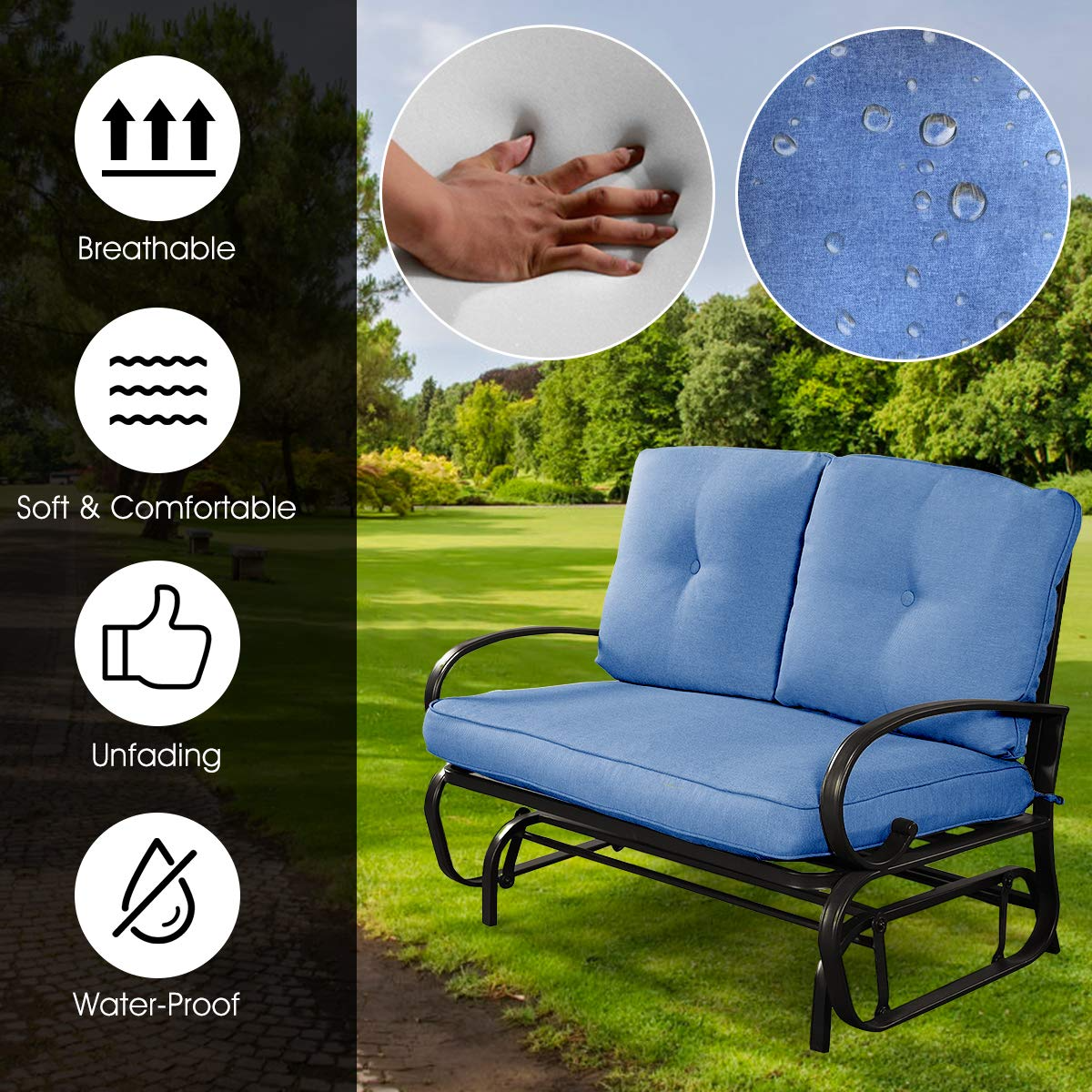 Giantex Loveseat Outdoor Patio Rocking Glider Cushioned 2 Seats