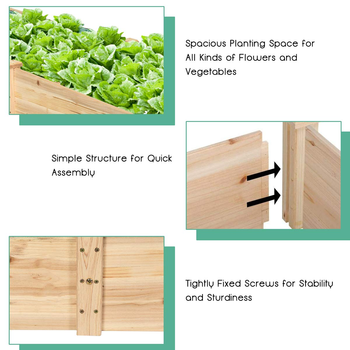 Raised Garden Bed Wood Planter Box, ( 97" x 25" x 10" )