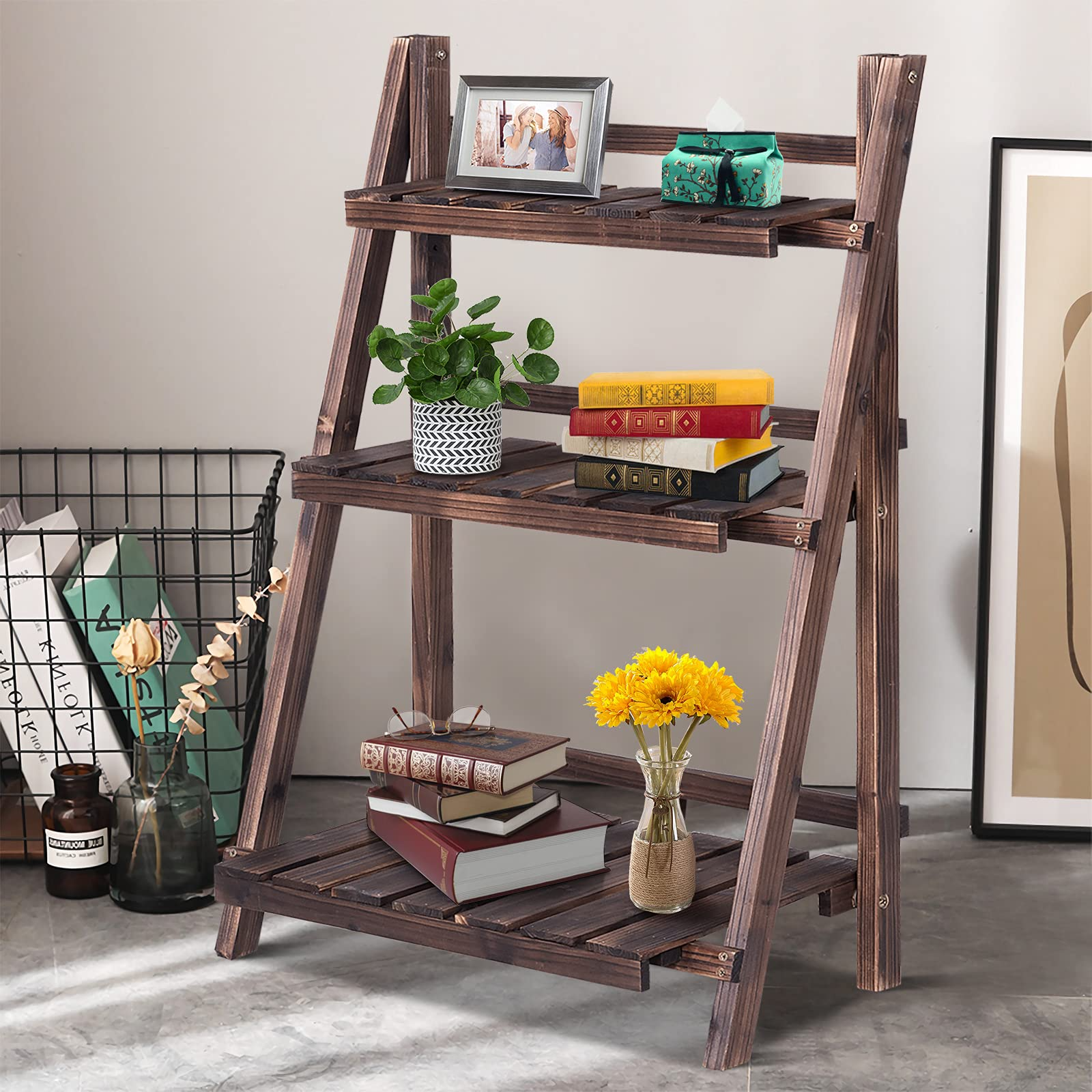 Giantex 3 Tier Folding Wooden Plant Stand