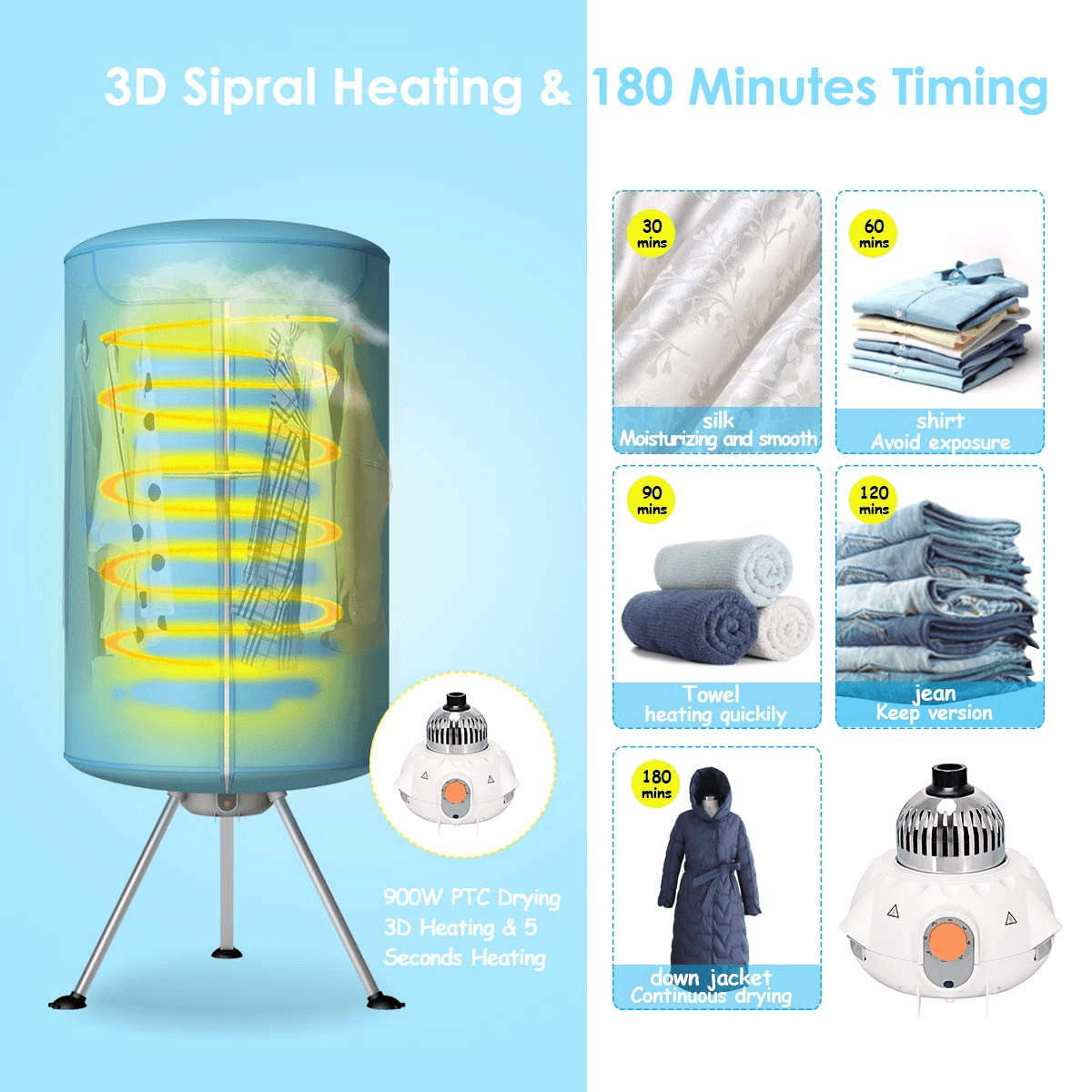 17.6lbs Portable Washing Machine 900W with Electric Heating Clothes Dryer Ventless Laundry Dryer and Heater for Home and Apartment - Giantexus