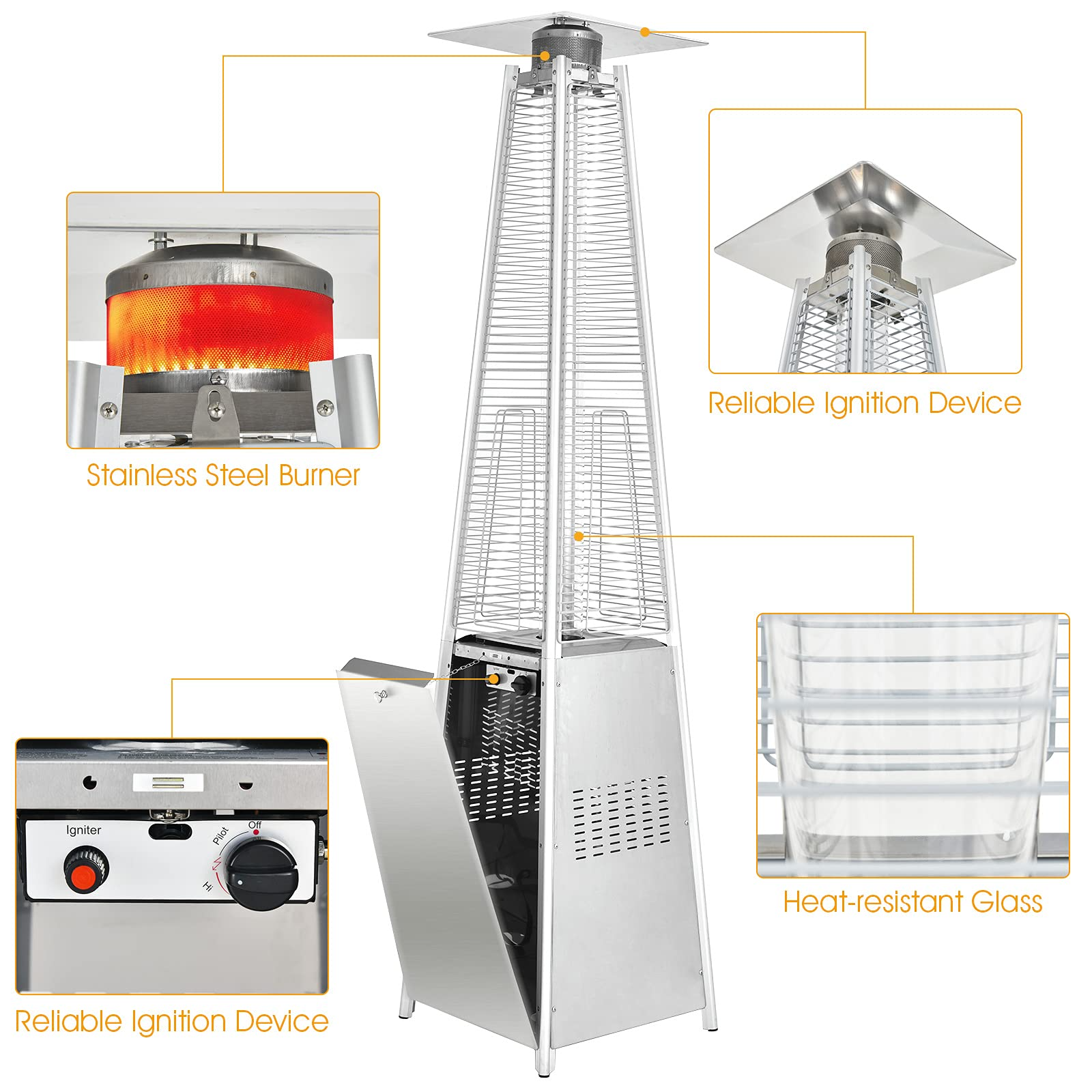 Giantex Outdoor Propane Patio Heaters, 42,000 BTU Pyramid Style Gas Porch and Deck Heater w/Dancing Flame