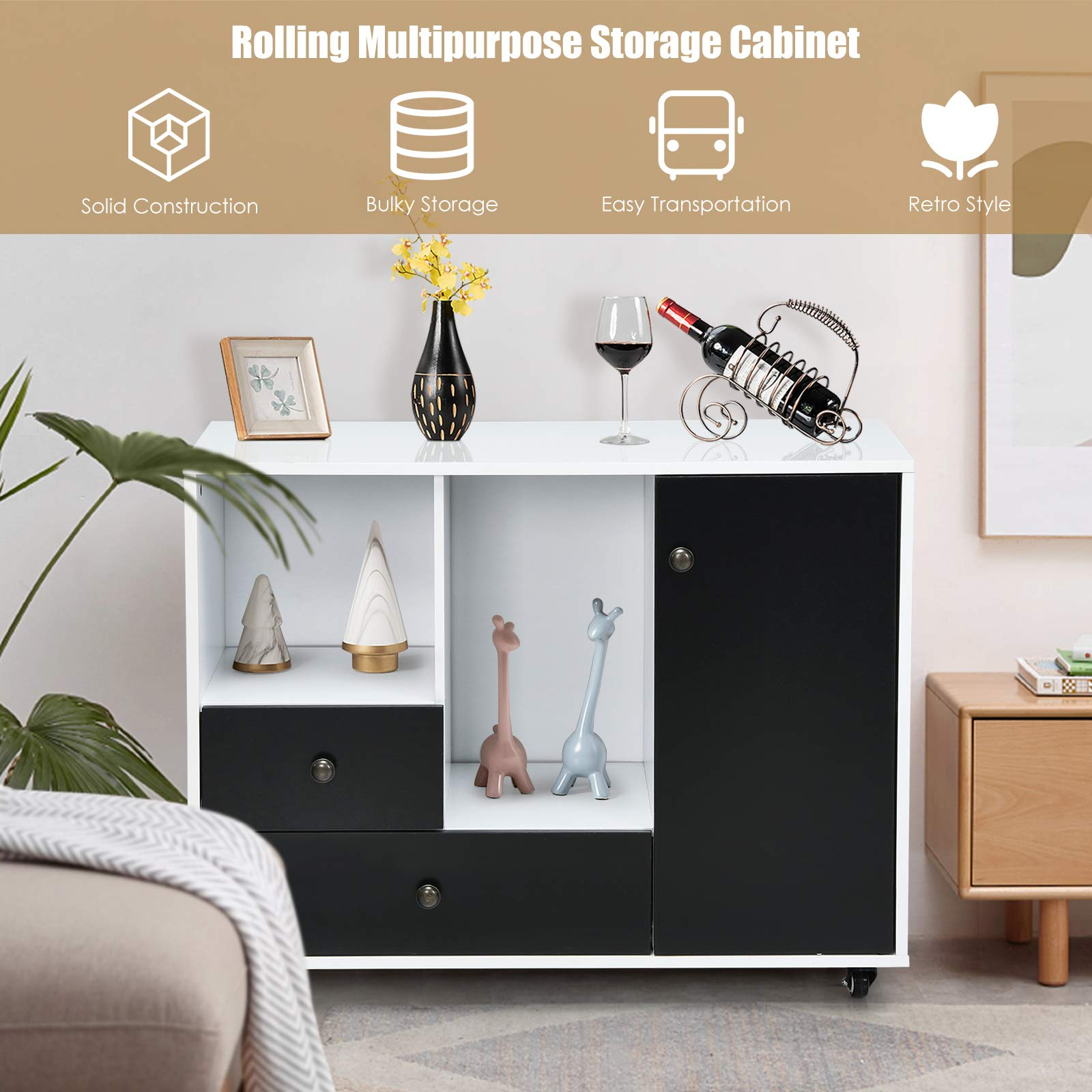 Giantex Lateral File Cabinet 2 Drawer Printer Stand, Rolling Storage Office Cabinet with Lockable Wheels