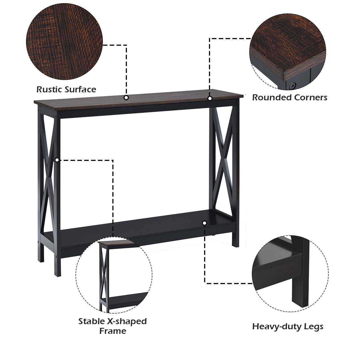 Giantex Console Table 2-Tier with Storage Shelf,X-Design Bookshelf