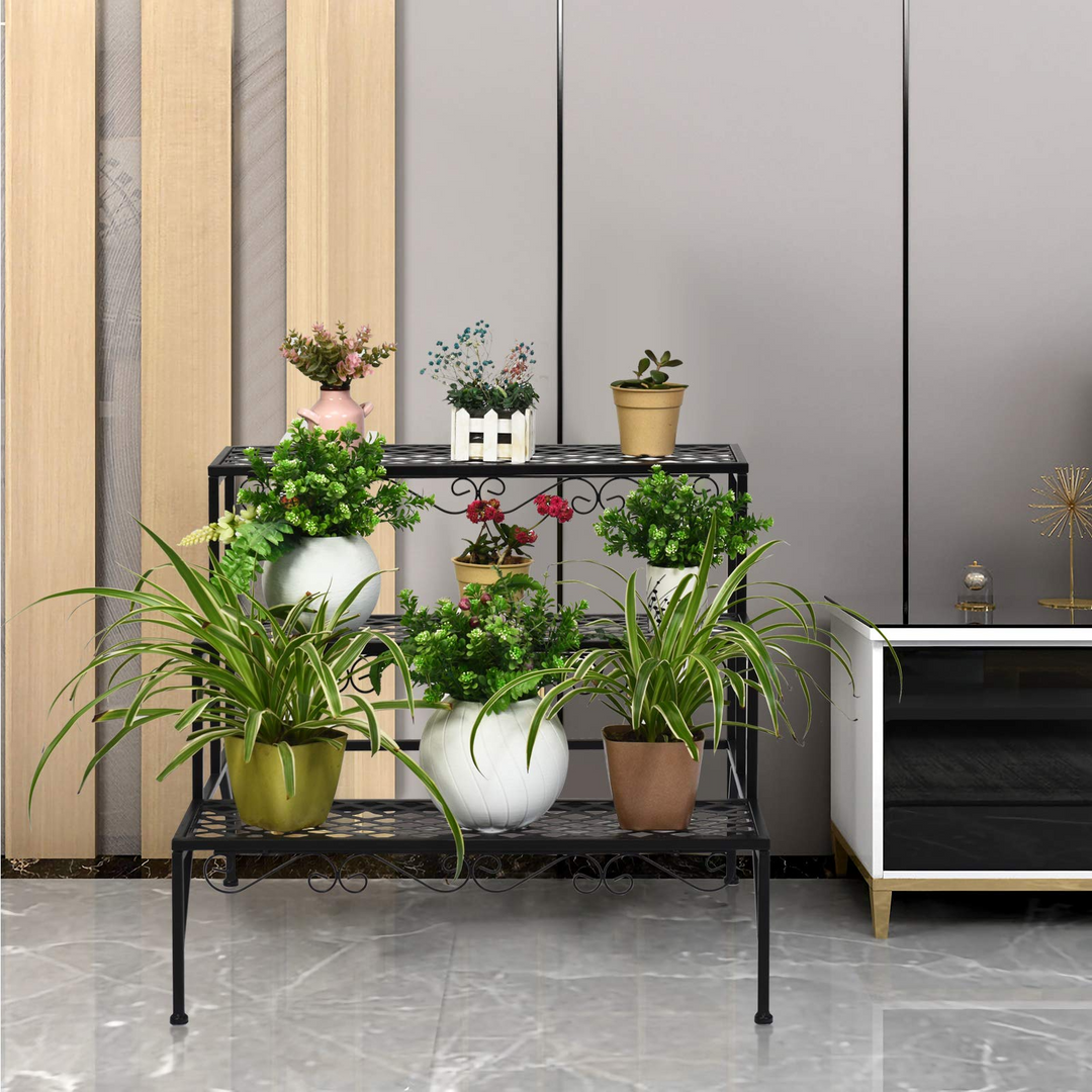 3 Tiers Metal Plant Stand, Ladder Plant Display Rack - Giantex