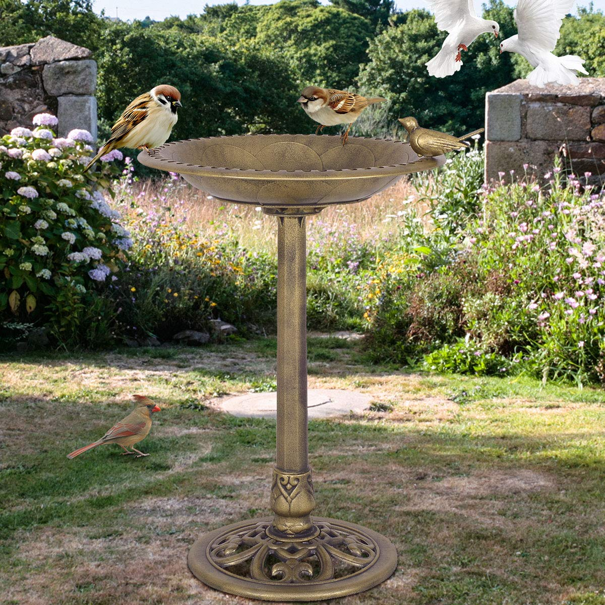 Giantex 28 Inch Height Pedestal Bird Bath Feeder Freestanding Antique Outdoor Garden Yard Patio Decor