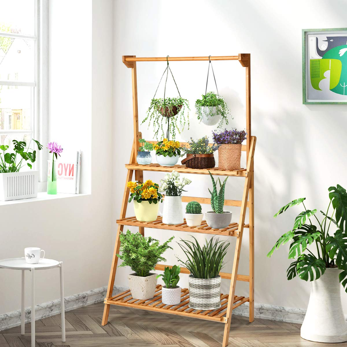Giantex 3-Tier Hanging Plant Stand Storage Shelf, Folding Flower Pot Organizer Display Storage Rack