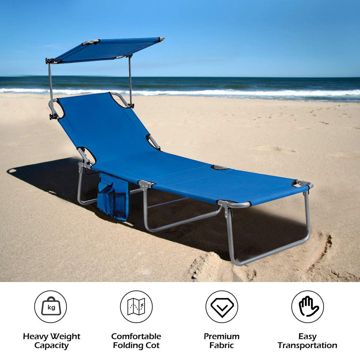 Giantex Lounge Chaise Chair Position and Shade Adjustable W/Canopy and Storage Pocket