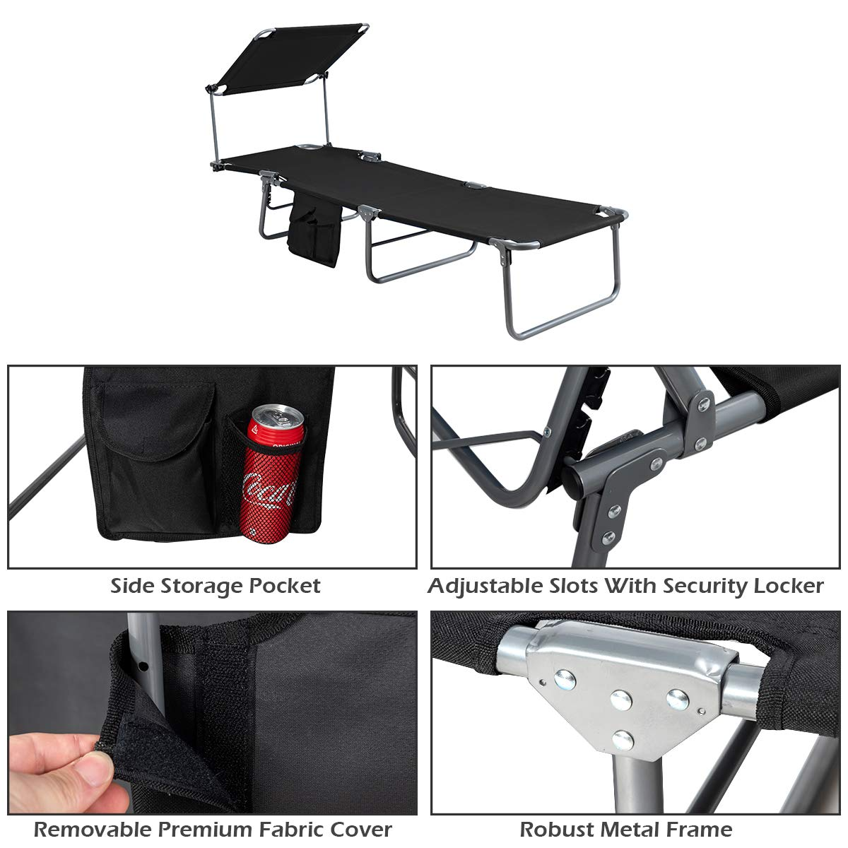 Giantex Lounge Chaise Chair Position and Shade Adjustable W/Canopy and Storage Pocket