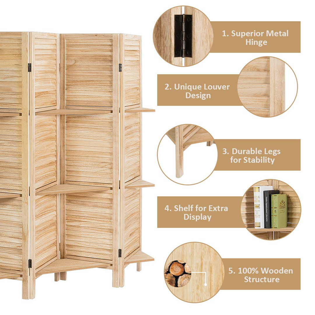 Giantex 4 Panel 5.6 Ft Tall Wood Room Divider