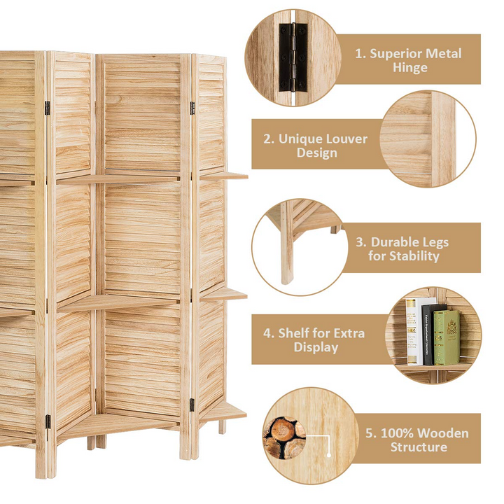Giantex 4 Panel 5.6 Ft Tall Wood Room Divider
