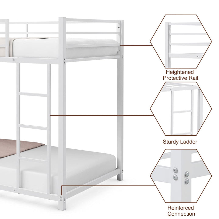 Classic Bunk Bed Frame with Safety Guard Rails & Side Ladder