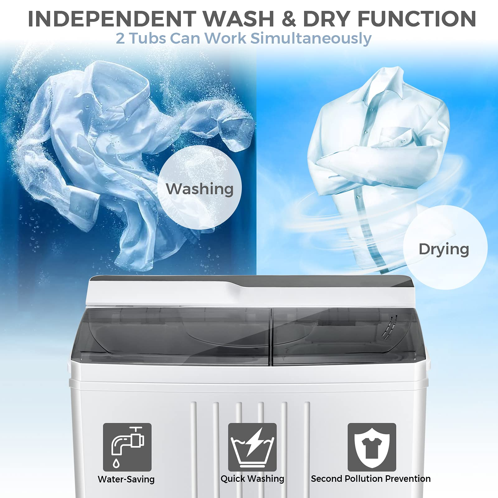 Compact Mini Laundry Washer for Apartment and Home (White & Gray)